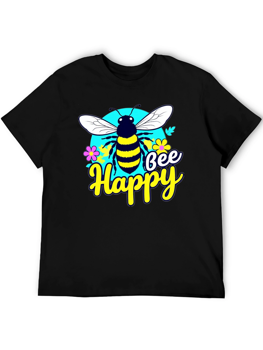 Bee Happy Graphic Tee - Black Casual T-Shirt
