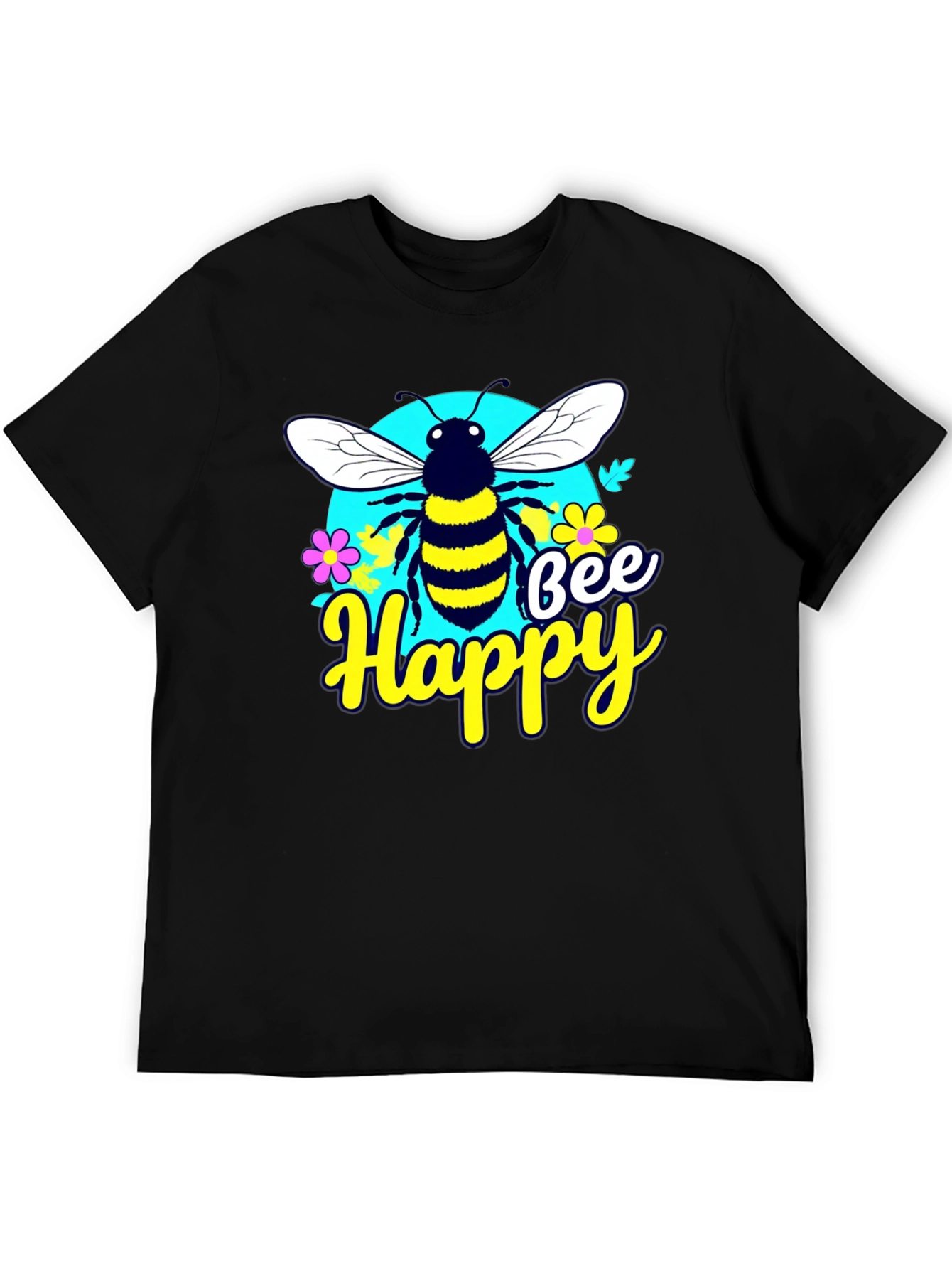Bee Happy Graphic Tee - Black Casual T-Shirt