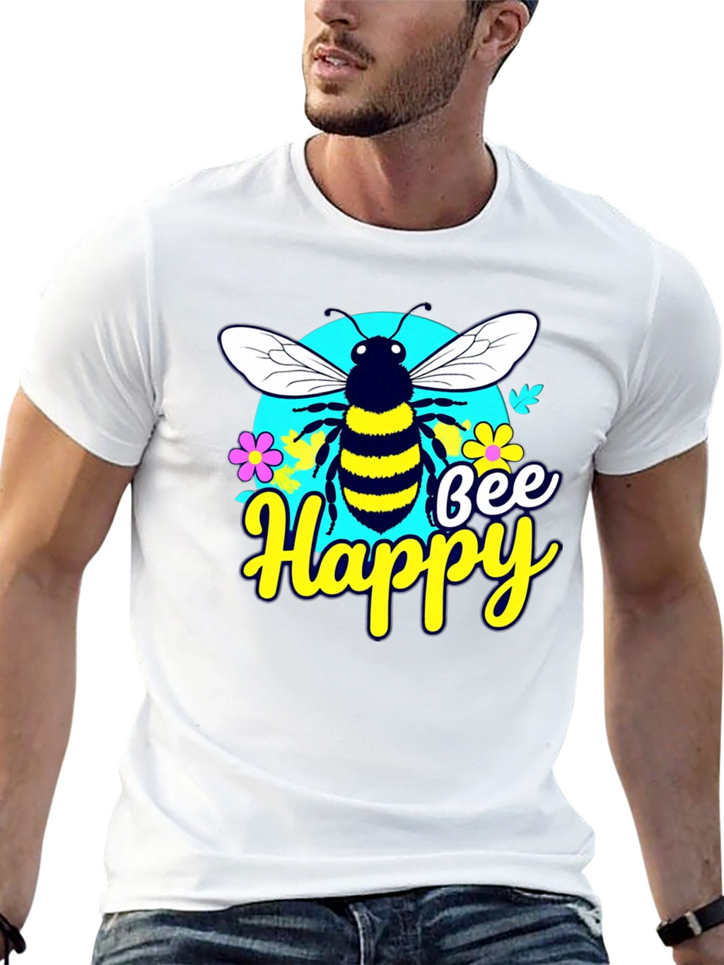 Bee Happy Graphic Tee - Black Casual T-Shirt