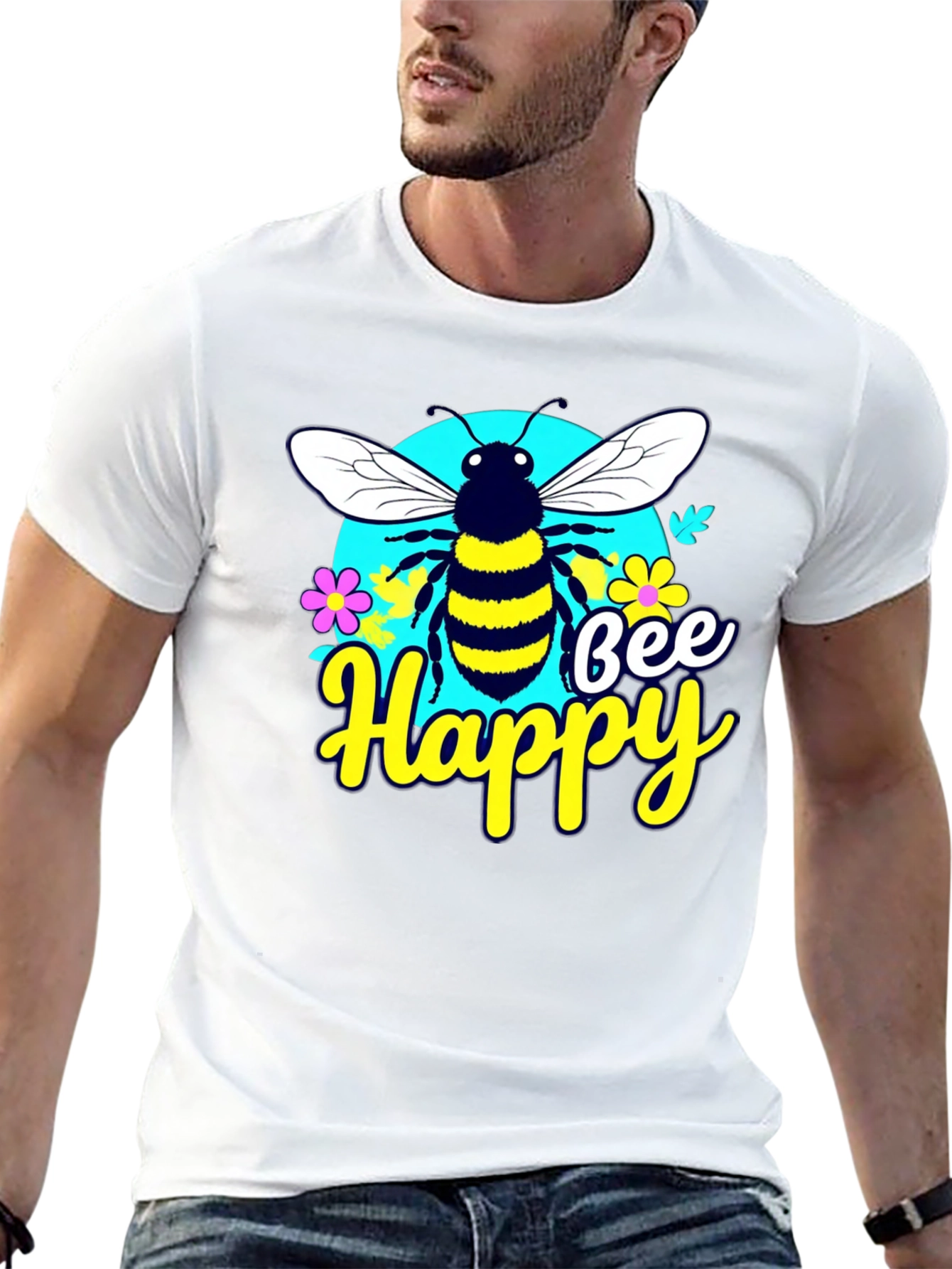 Bee Happy Graphic Tee - Black Casual T-Shirt