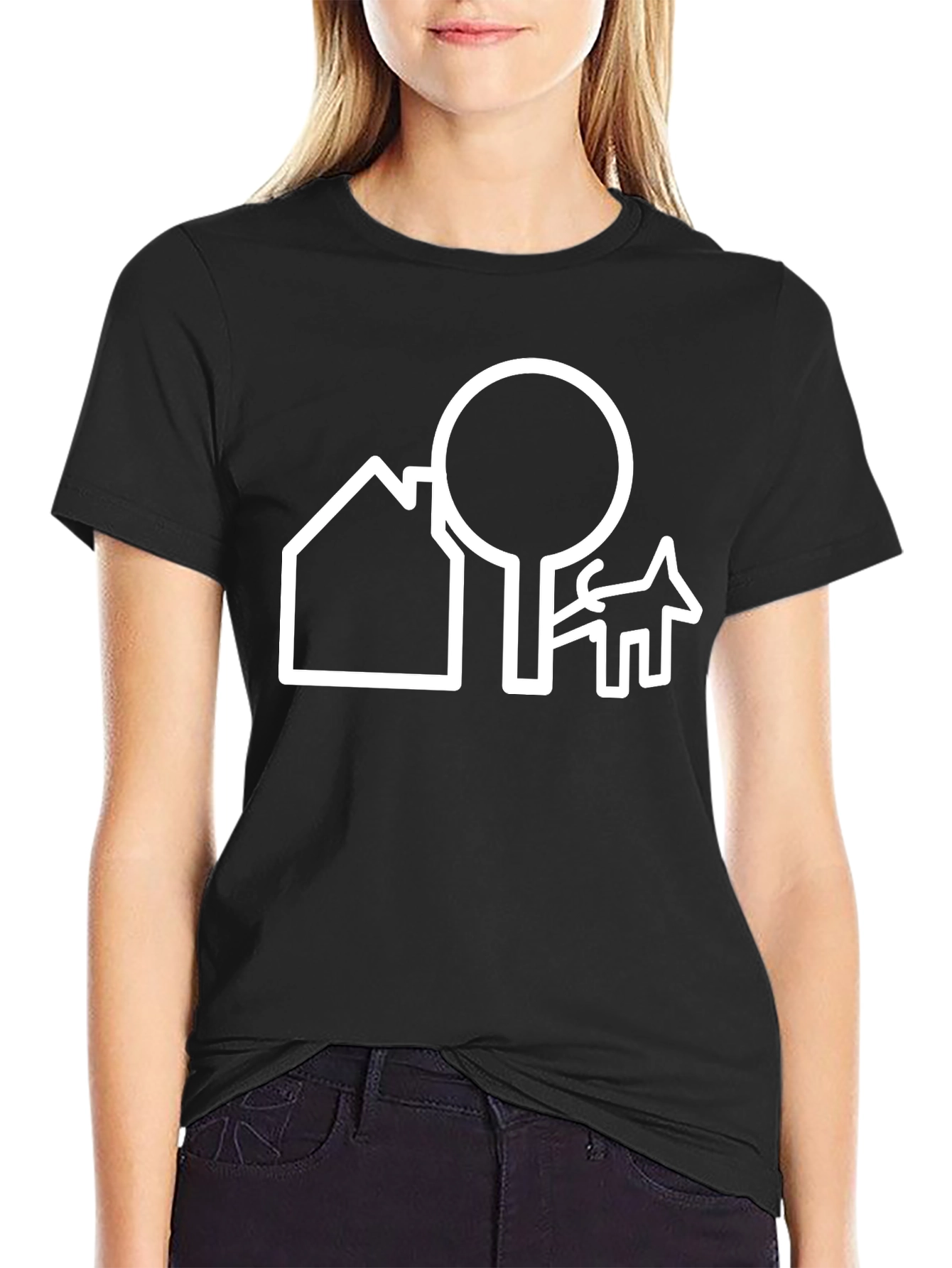 Minimalist House Tree and Dog Graphic Tee