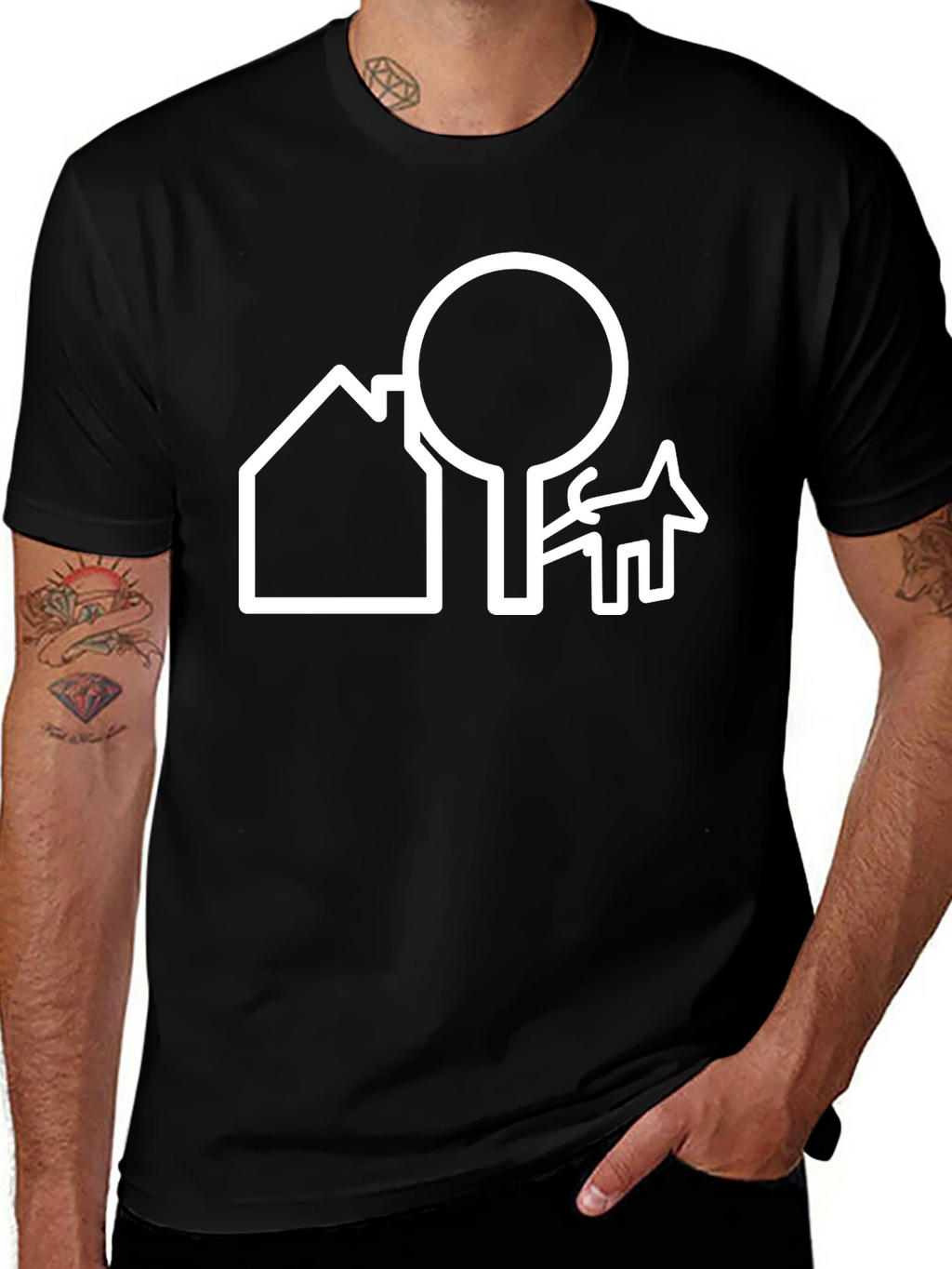Minimalist House Tree and Dog Graphic Tee