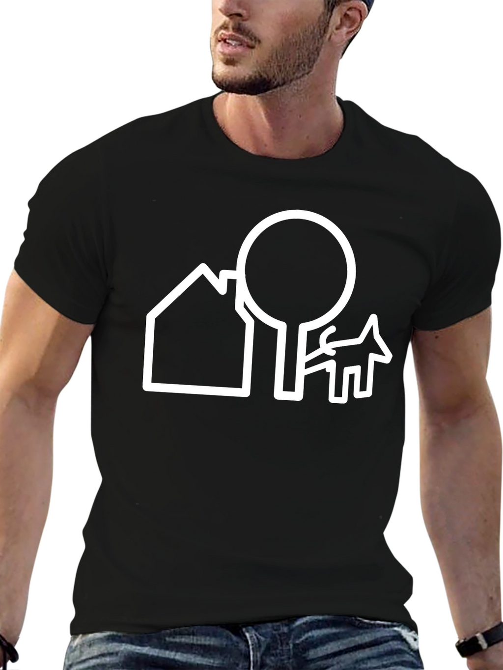 Minimalist House Tree and Dog Graphic Tee
