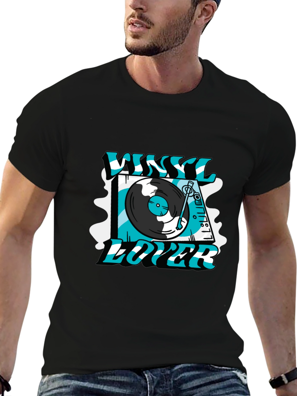 Vinyl Lover Graphic T-Shirt - Black