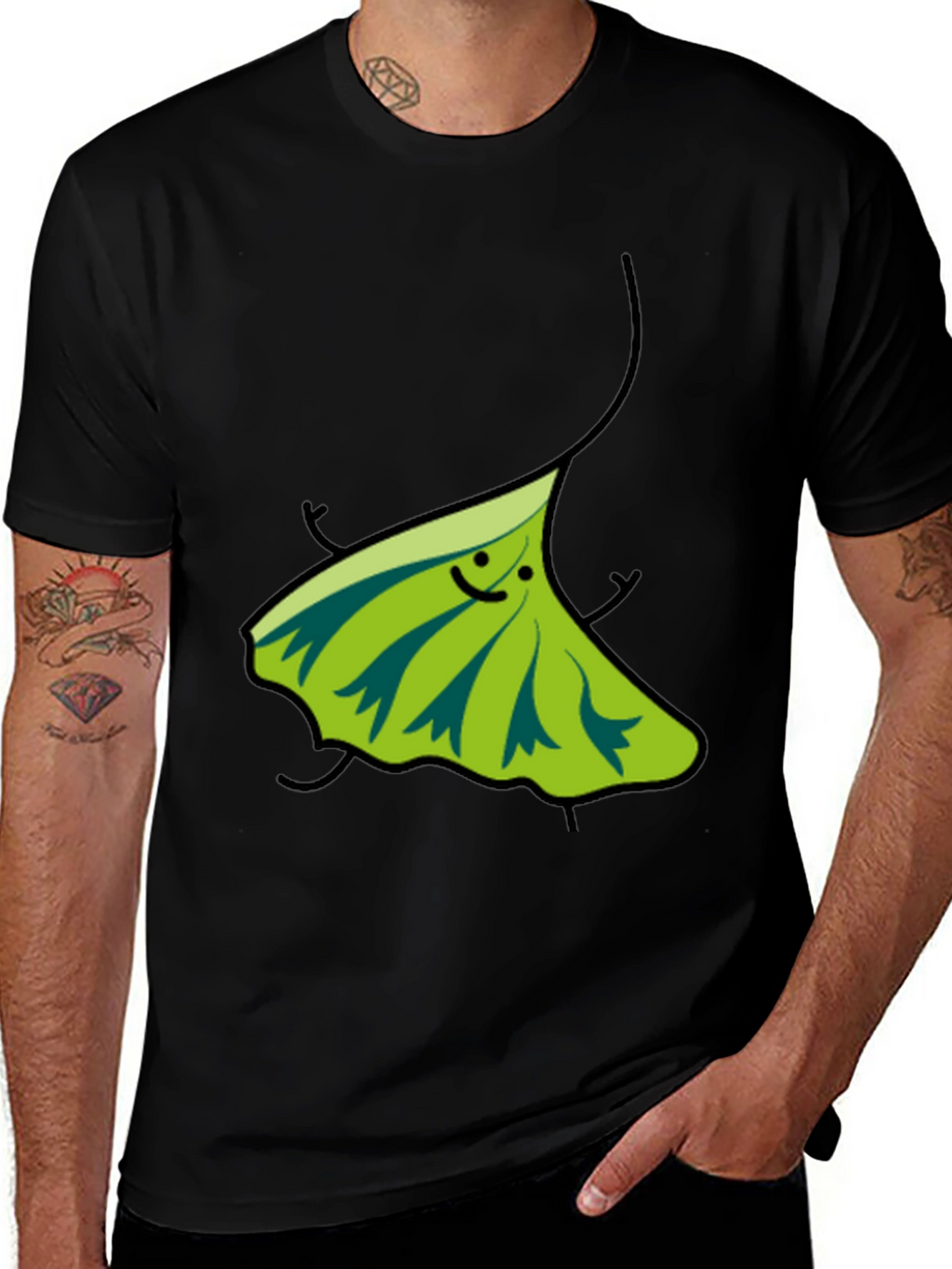 Funky Leaf Graphic Black T-Shirt
