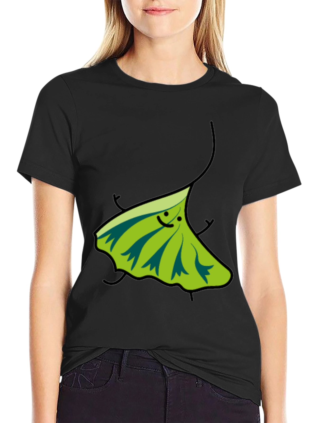 Funky Leaf Graphic Black T-Shirt