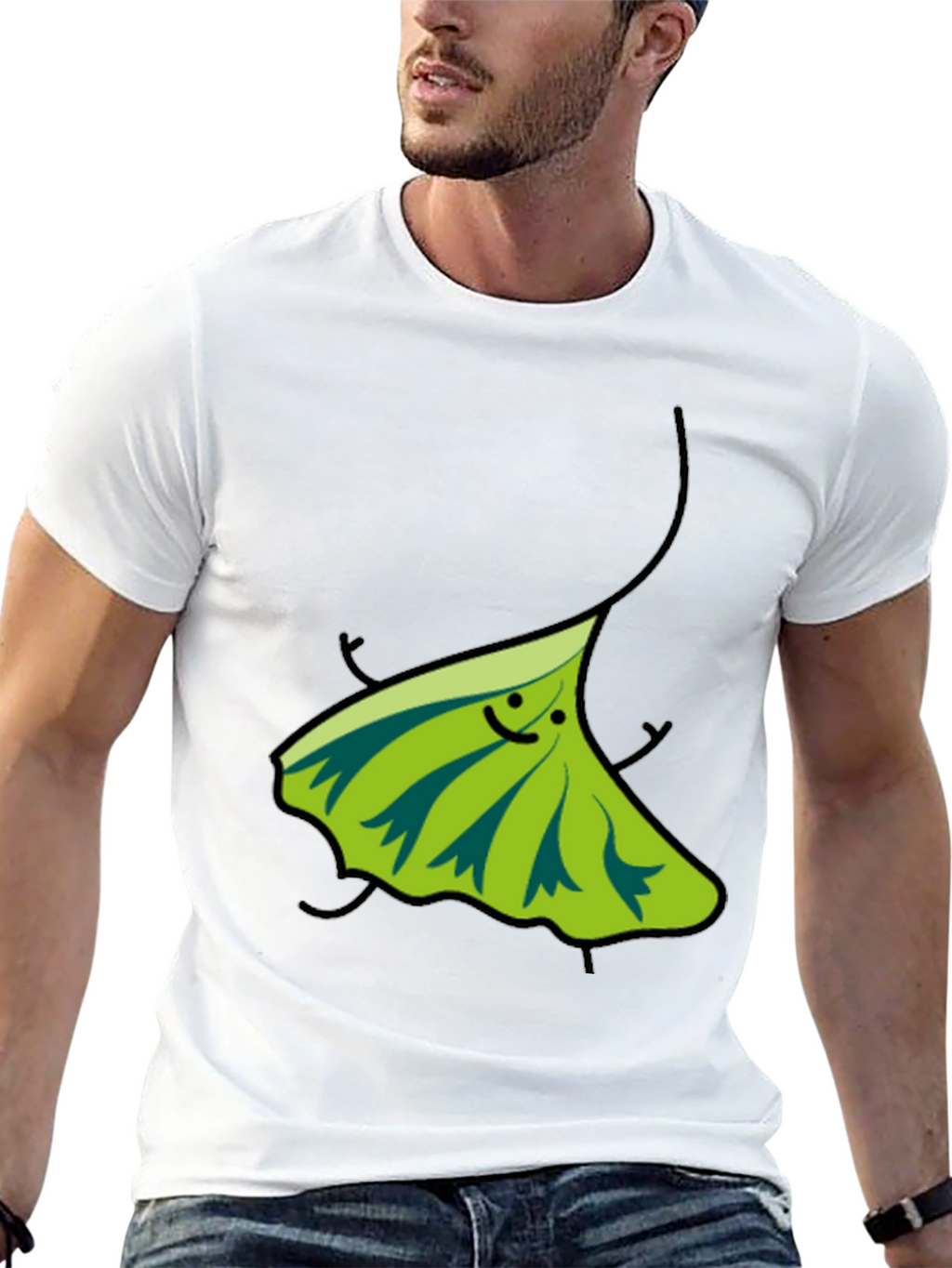 Funky Leaf Graphic Black T-Shirt