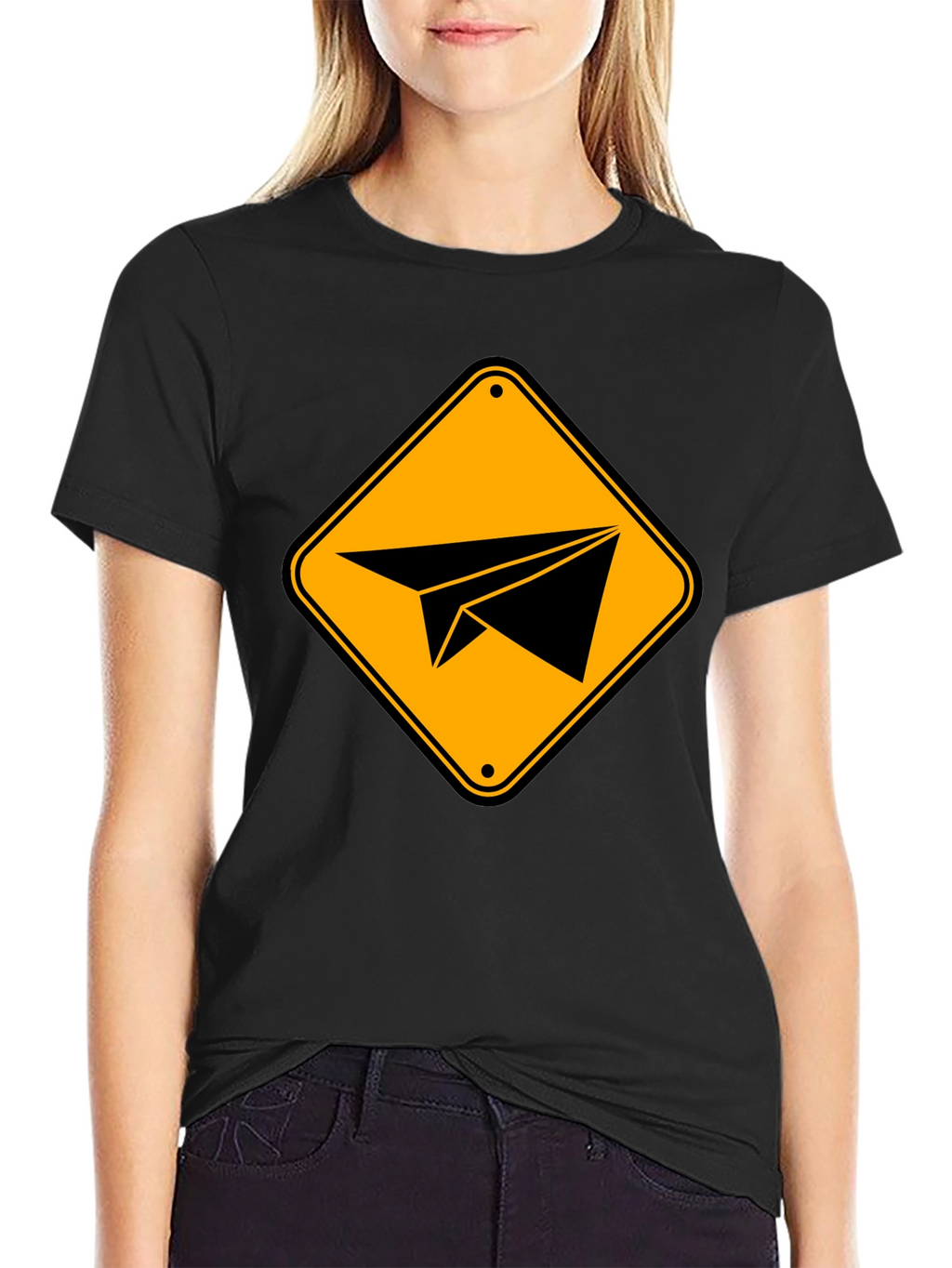 Paper Airplane Sign Graphic T-Shirt - Black