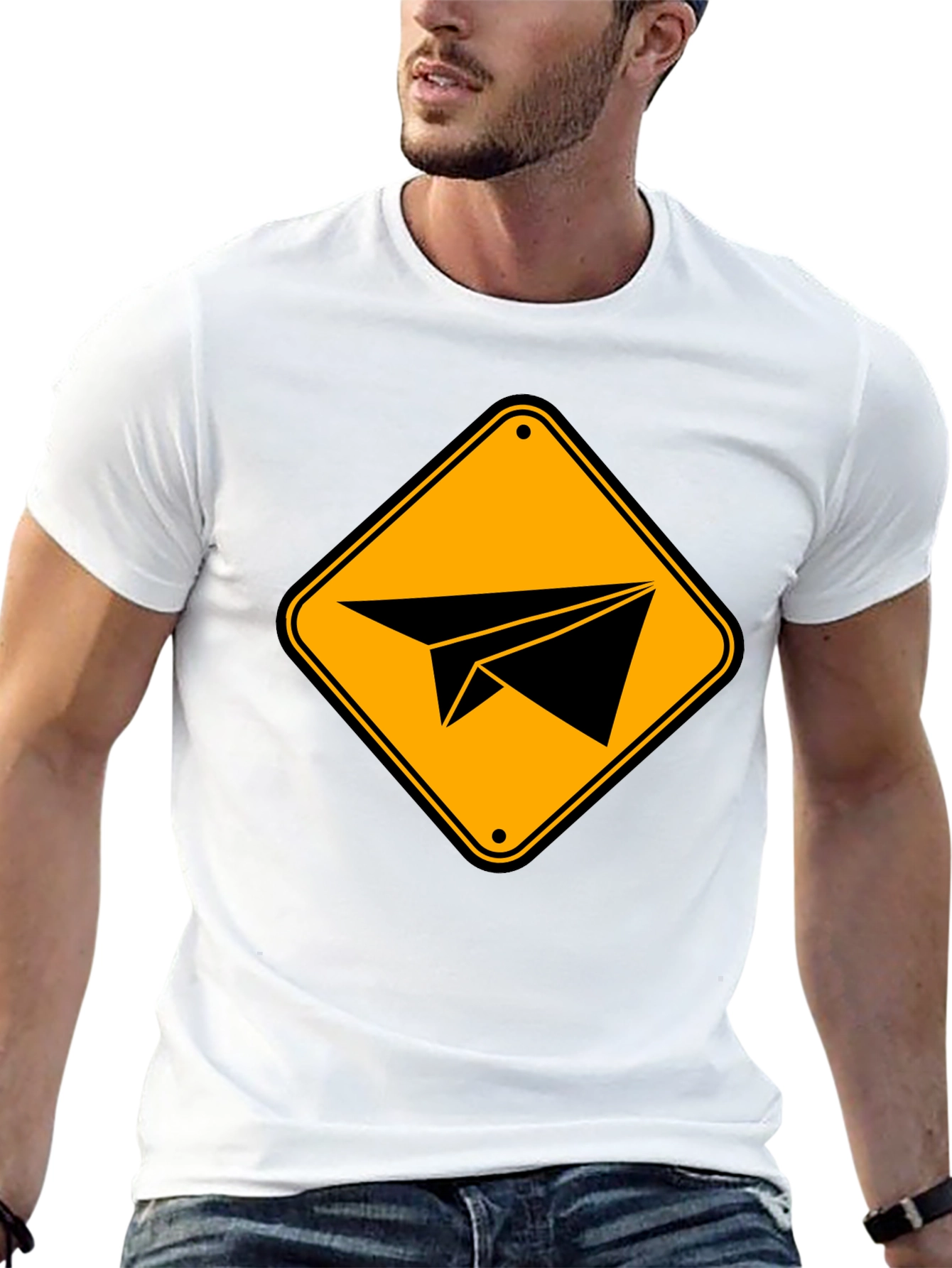 Paper Airplane Sign Graphic T-Shirt - Black