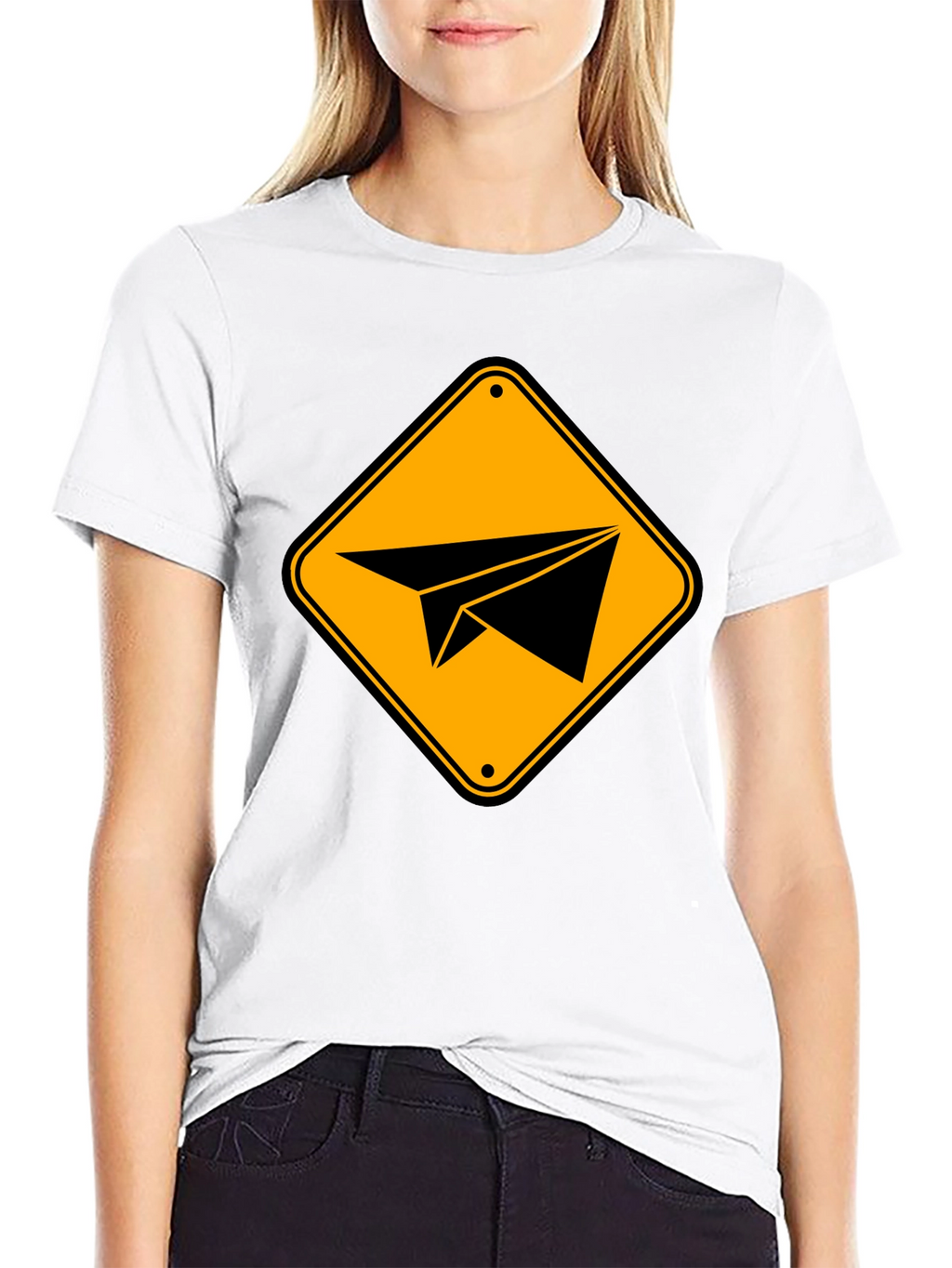Paper Airplane Sign Graphic T-Shirt - Black