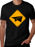 Paper Airplane Sign Graphic T-Shirt - Black