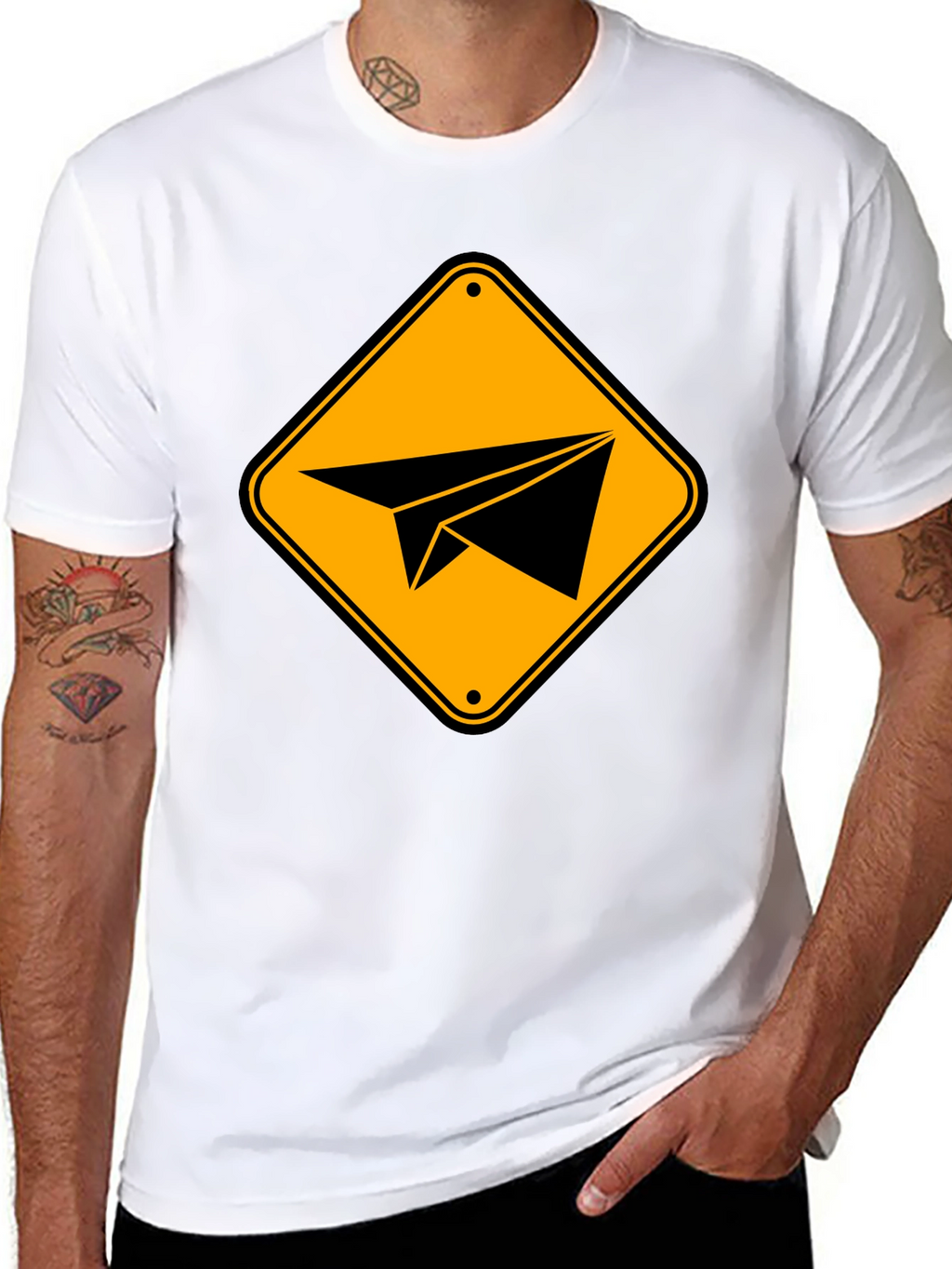 Paper Airplane Sign Graphic T-Shirt - Black