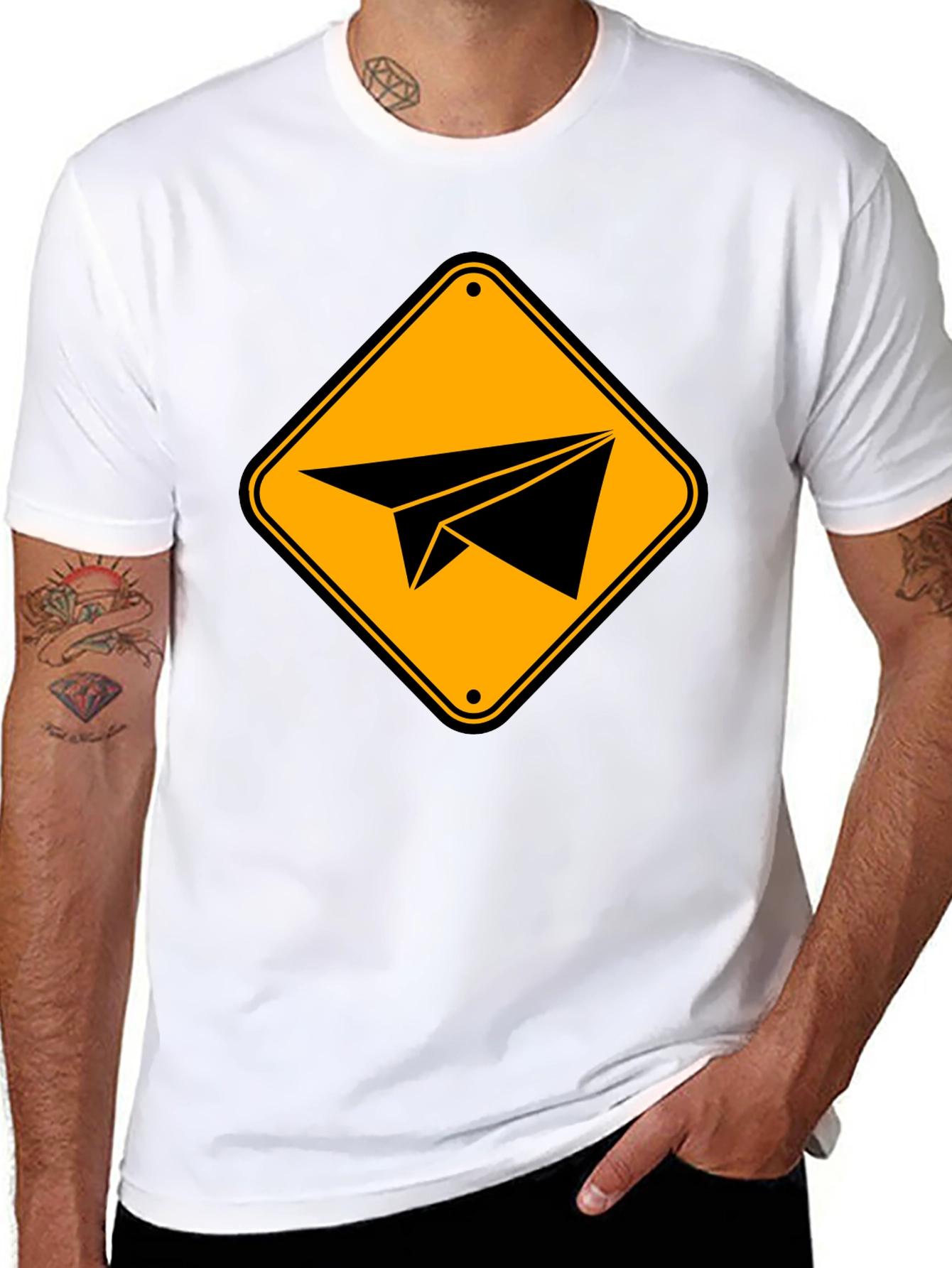 Paper Airplane Sign Graphic T-Shirt - Black