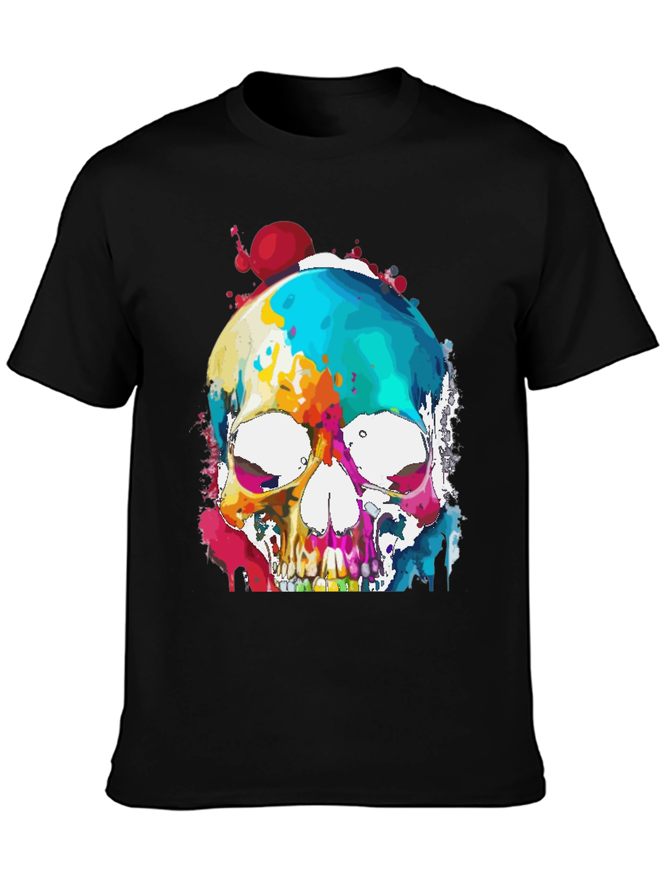 Colorful Skull Graphic Tee - Mens Black T-Shirt