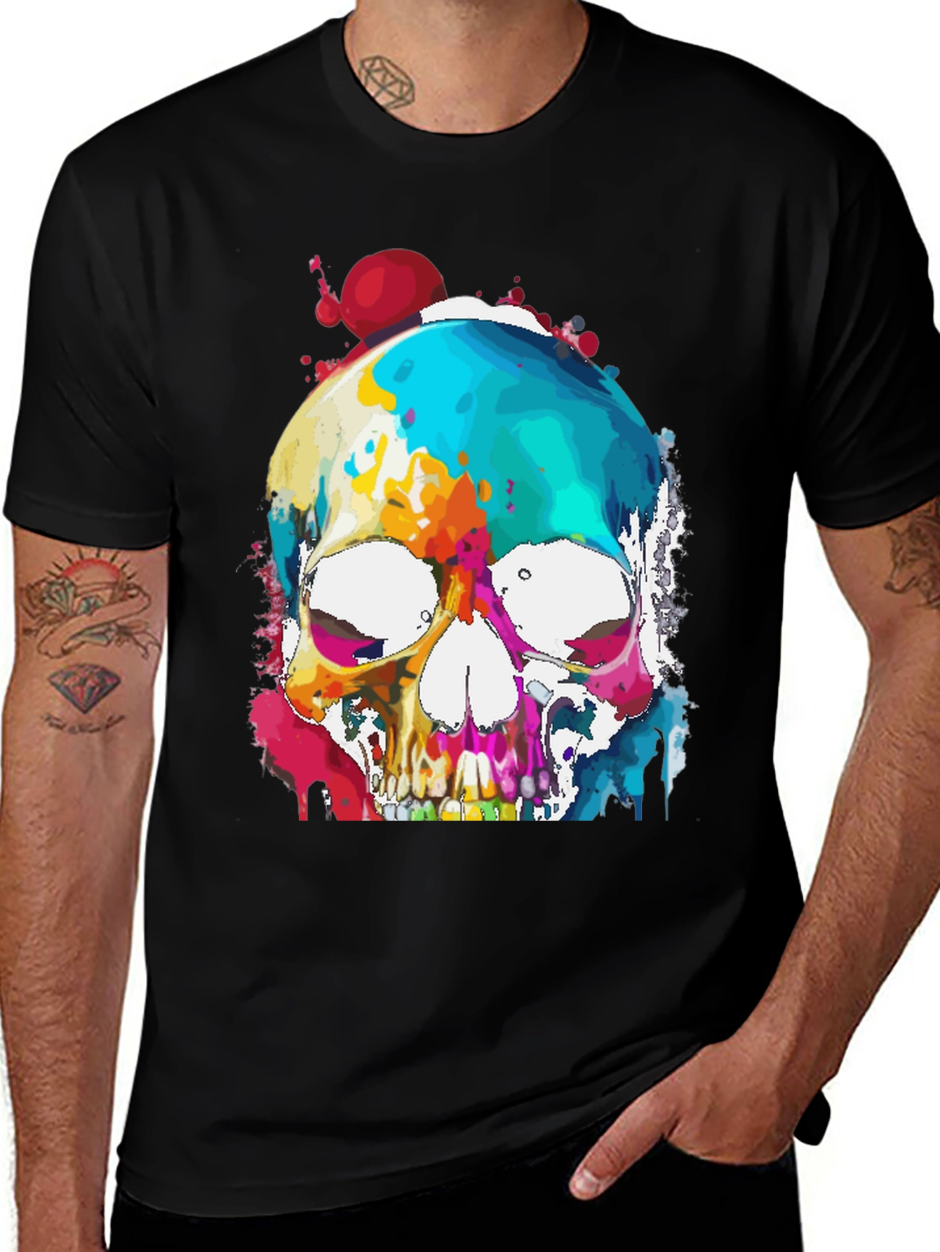 Colorful Skull Graphic Tee - Mens Black T-Shirt