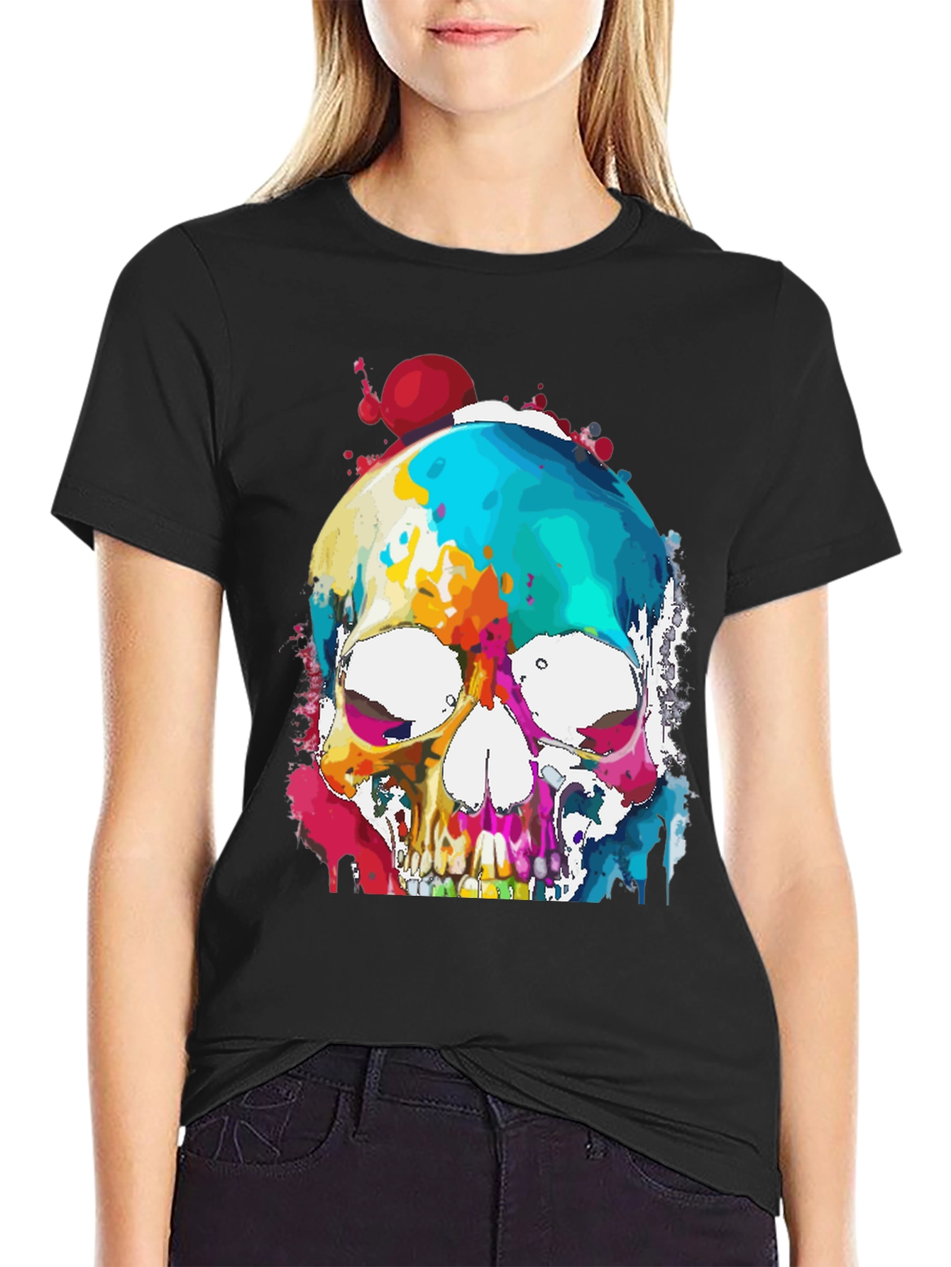 Colorful Skull Graphic Tee - Mens Black T-Shirt