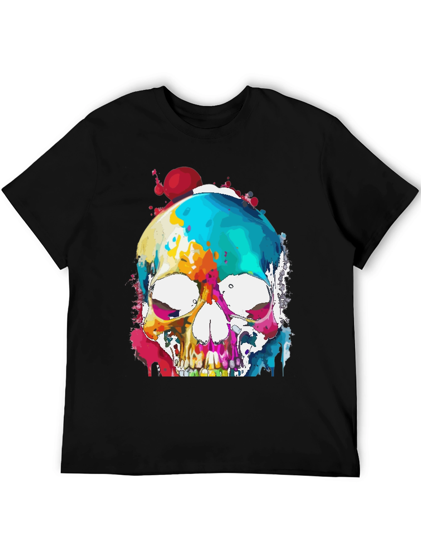 Colorful Skull Graphic Tee - Mens Black T-Shirt