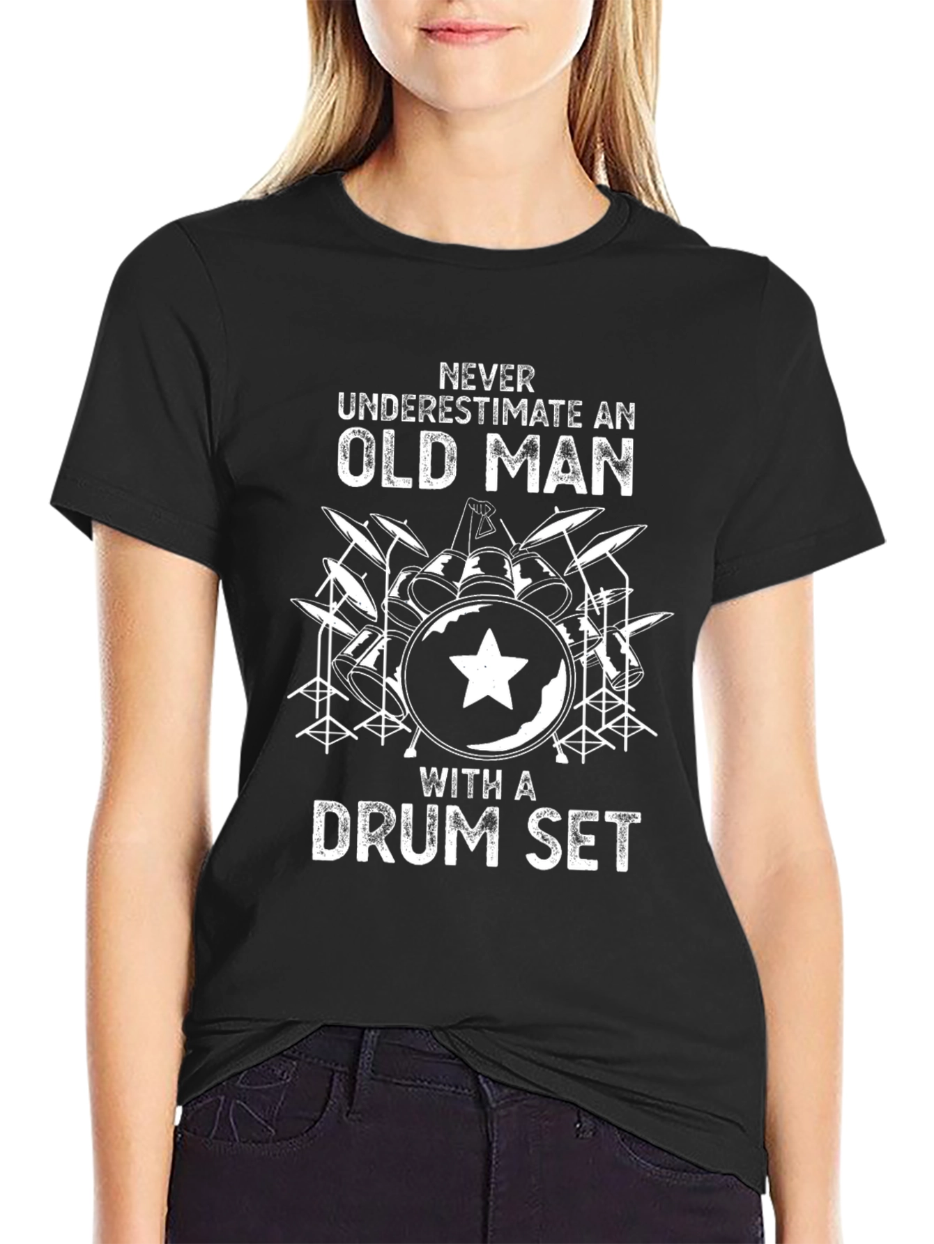Old Man Drum Set Graphic T-Shirt