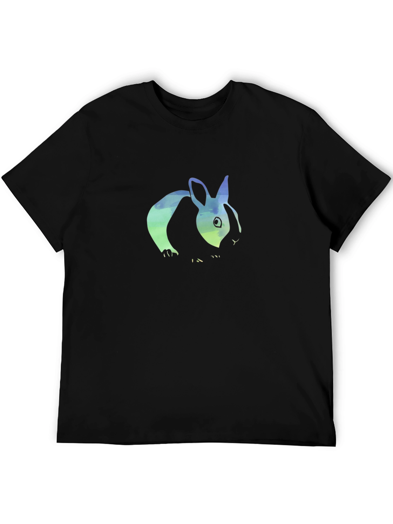 Watercolor Bunny Graphic Tee - Black Cotton Blend