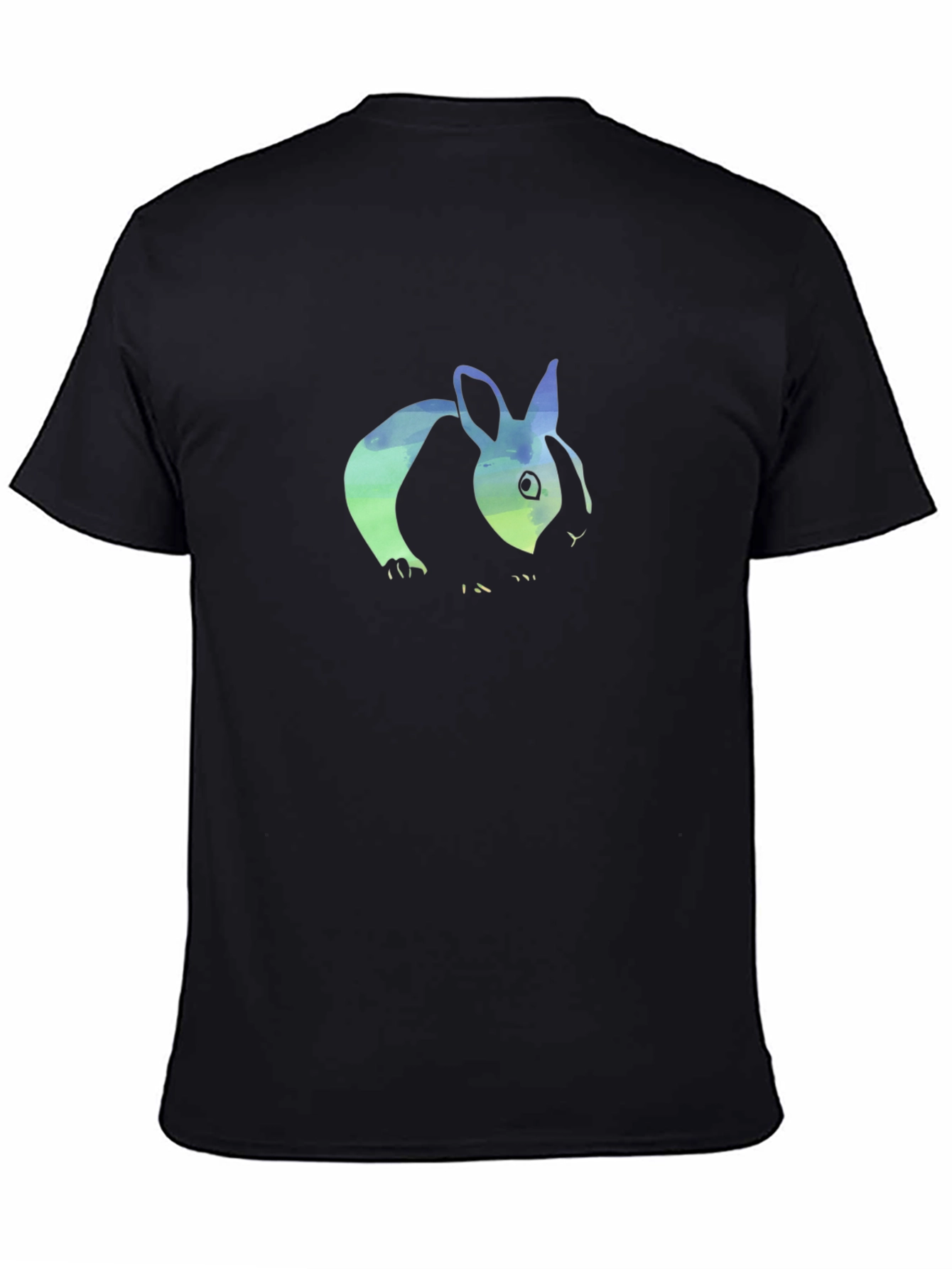 Watercolor Bunny Graphic Tee - Black Cotton Blend