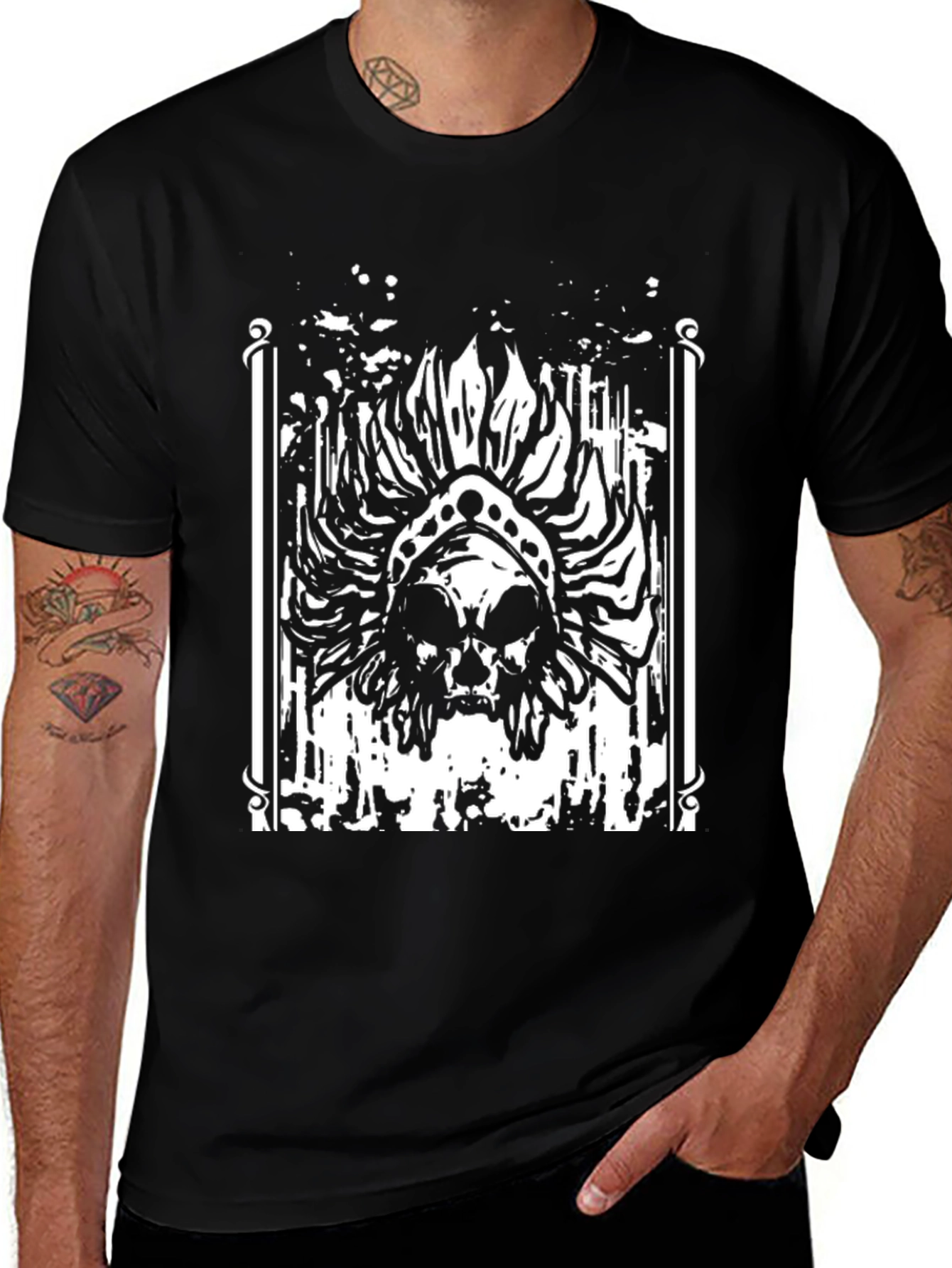 Skull Headdress Graphic Black T-Shirt