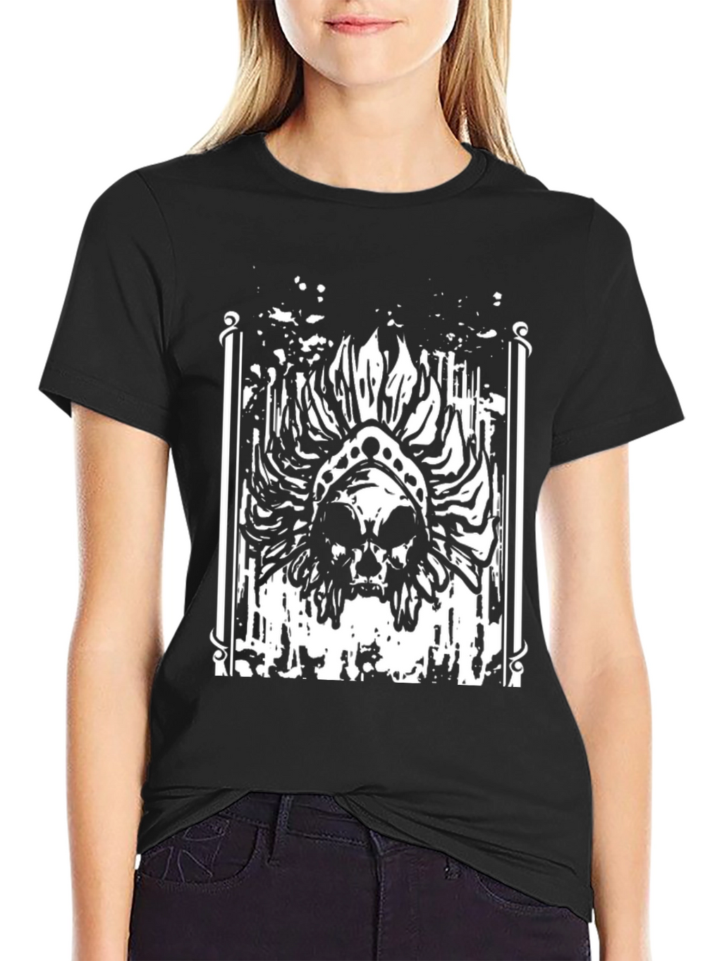 Skull Headdress Graphic Black T-Shirt