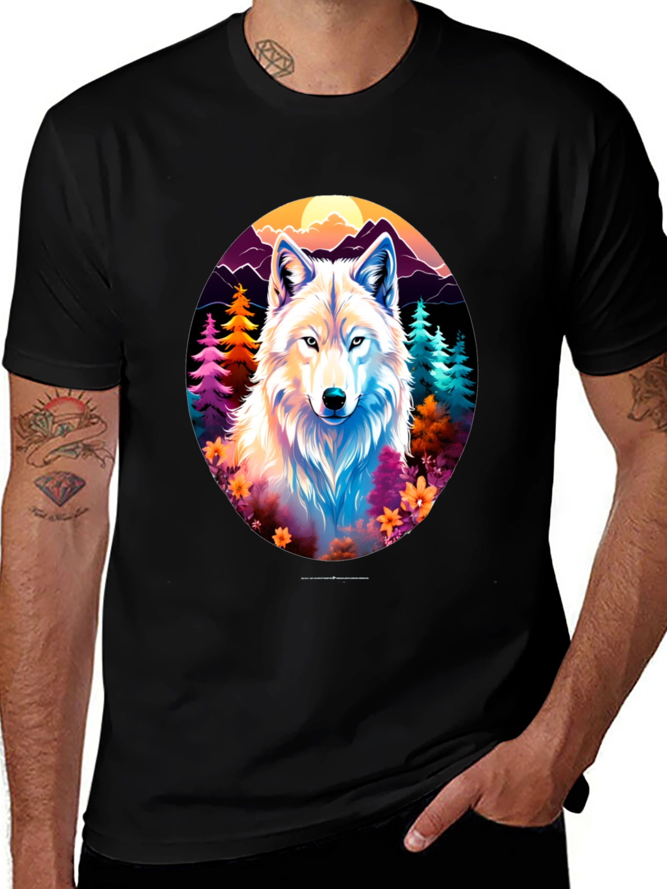 Wolf Graphic Print Crew Neck T-Shirt