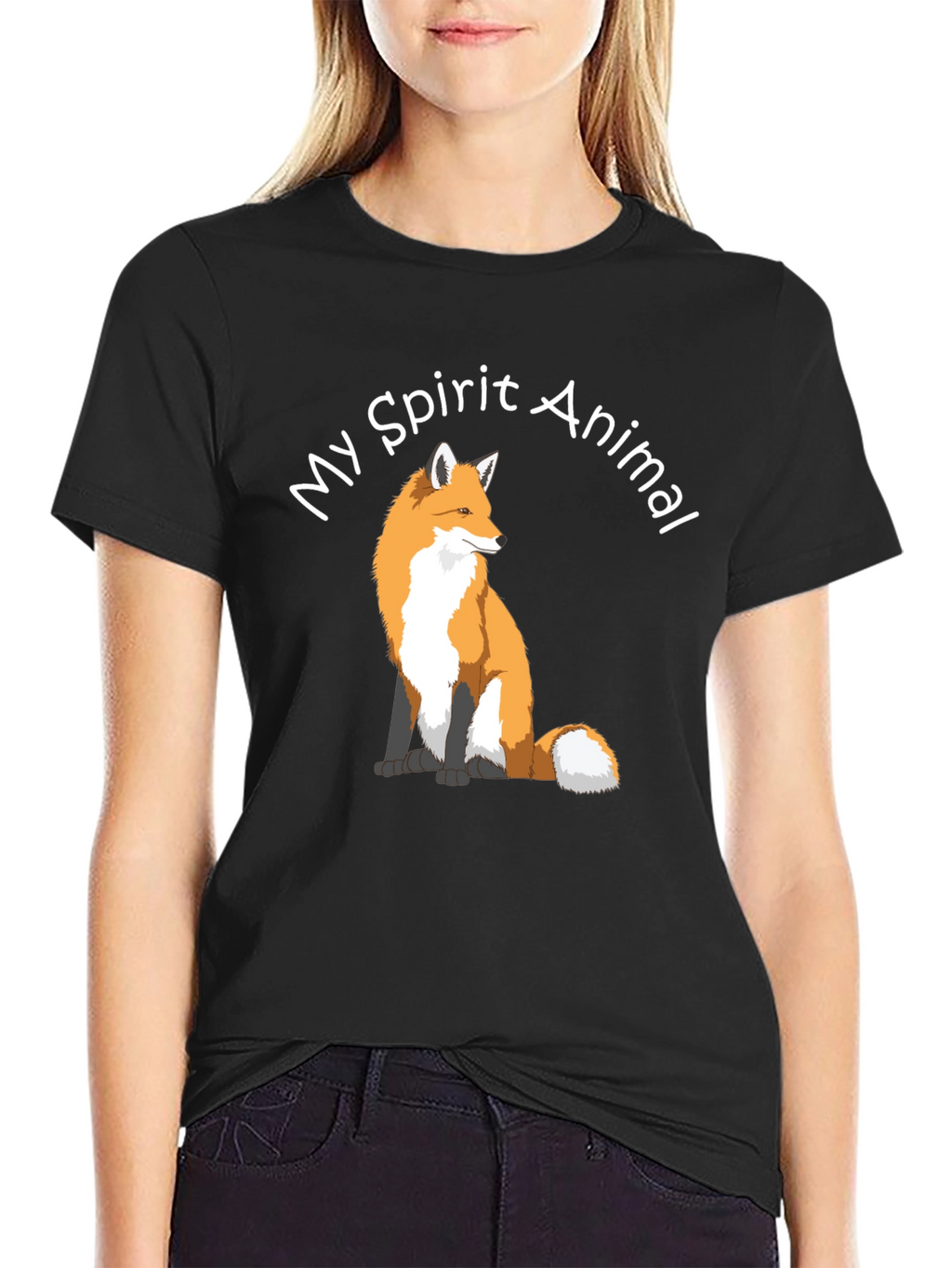 Fox Spirit Animal Graphic Tee - Black Cotton T-Shirt