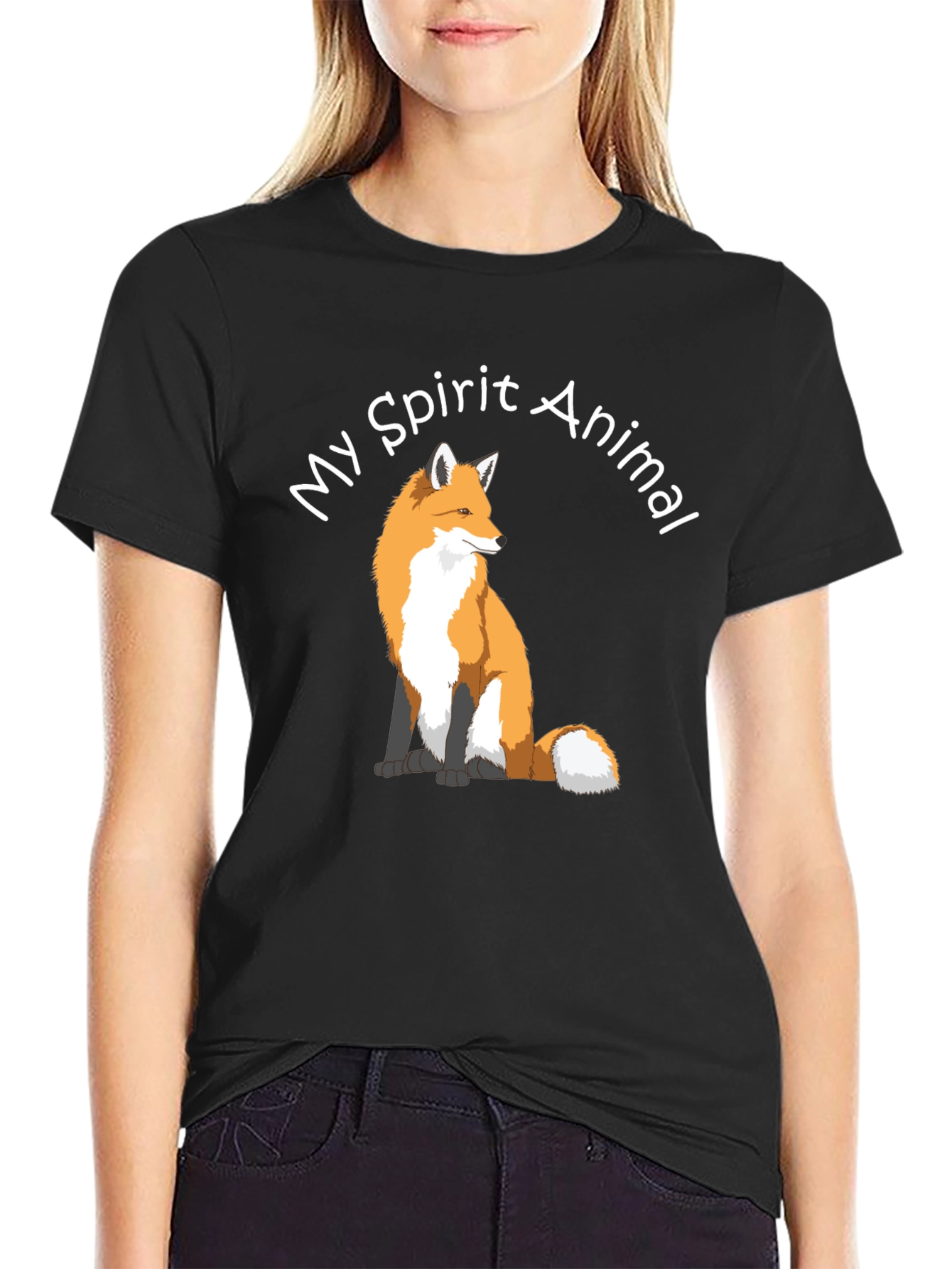 Fox Spirit Animal Graphic Tee - Black Cotton T-Shirt