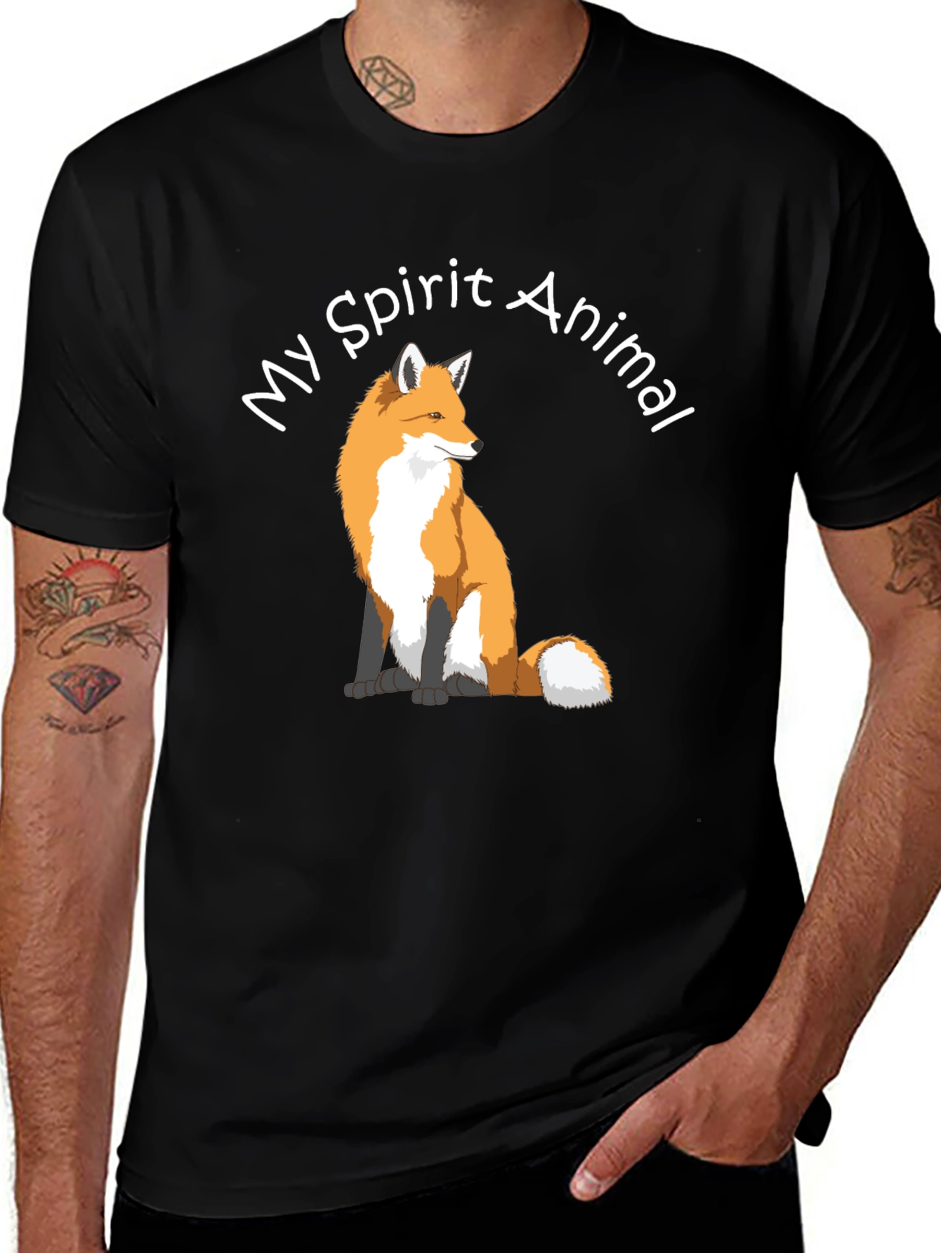 Fox Spirit Animal Graphic Tee - Black Cotton T-Shirt