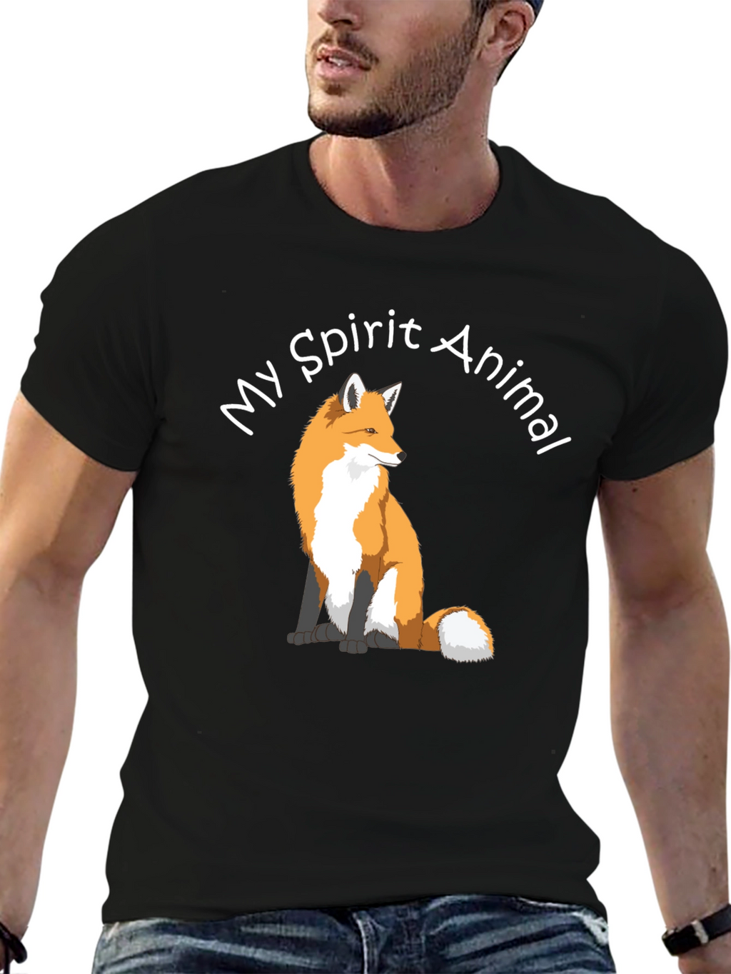 Fox Spirit Animal Graphic Tee - Black Cotton T-Shirt