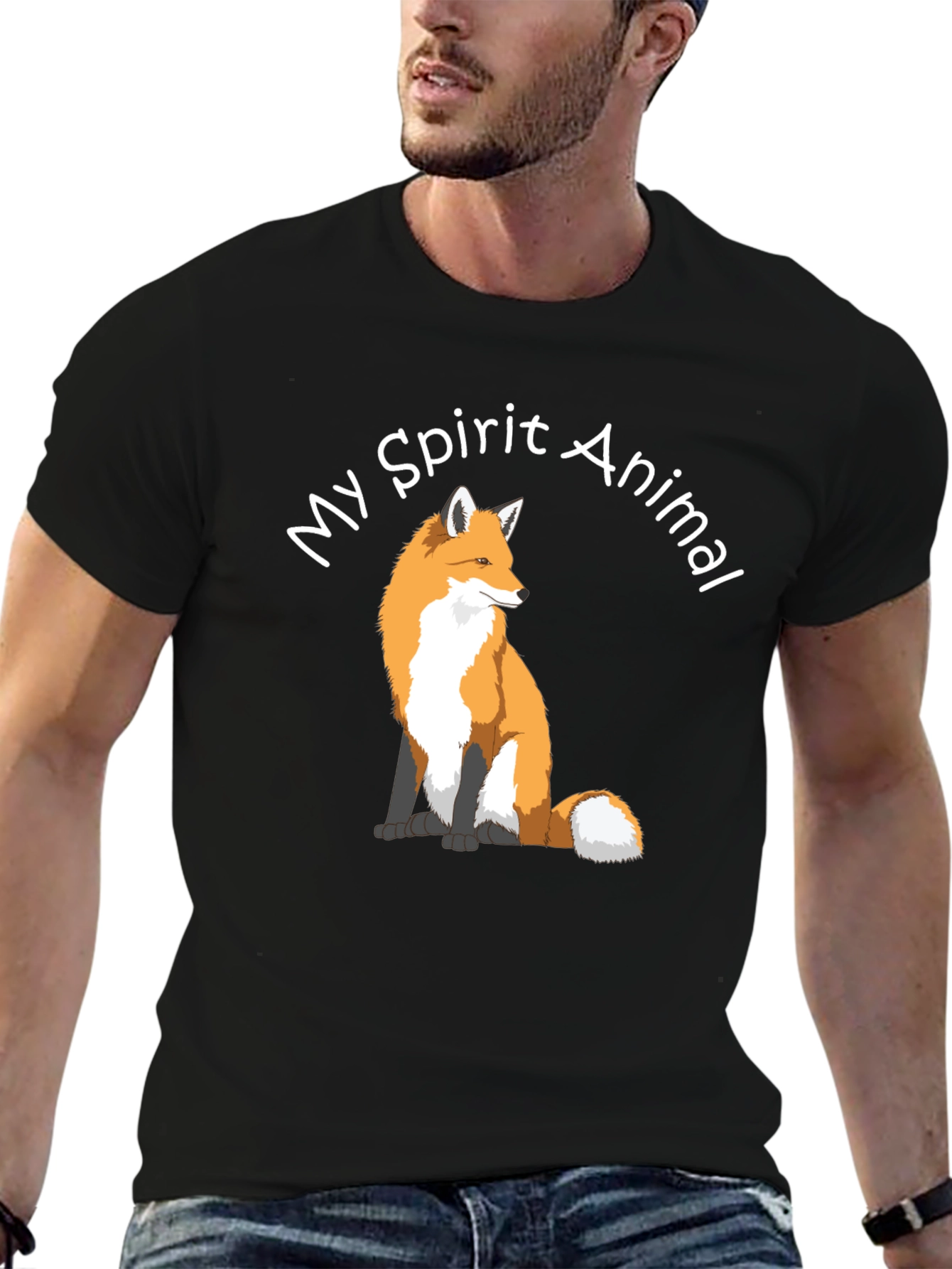 Fox Spirit Animal Graphic Tee - Black Cotton T-Shirt