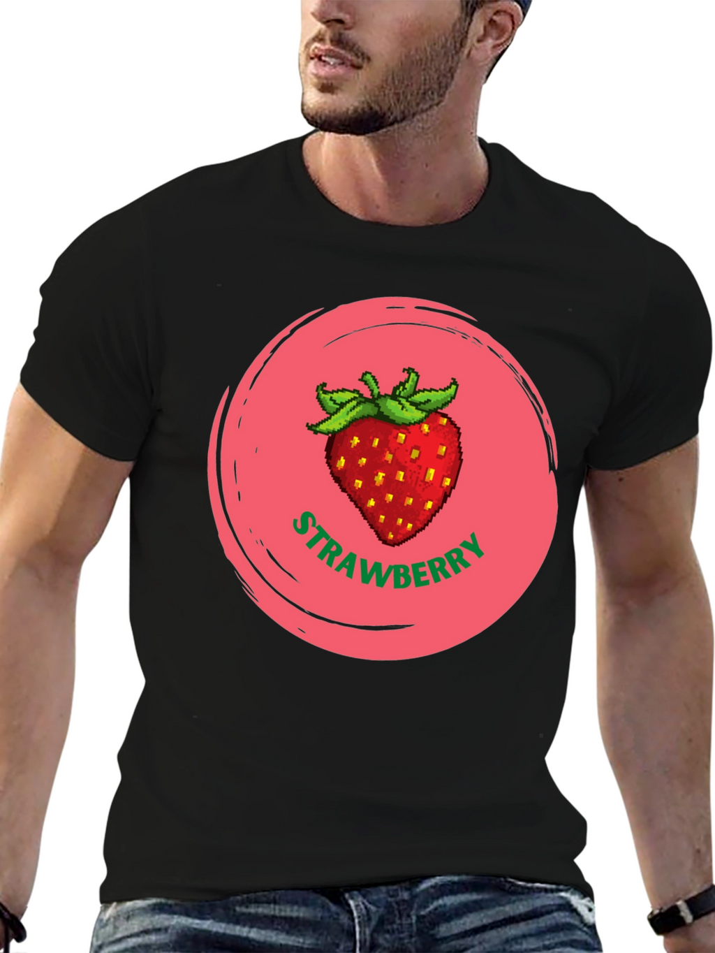 Strawberry Graphic Black T-Shirt