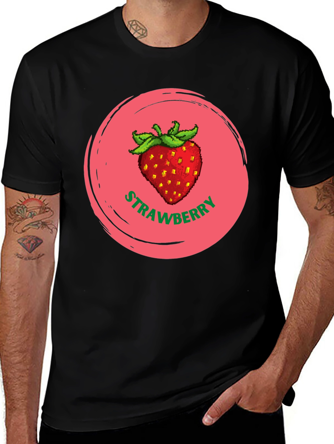 Strawberry Graphic Black T-Shirt