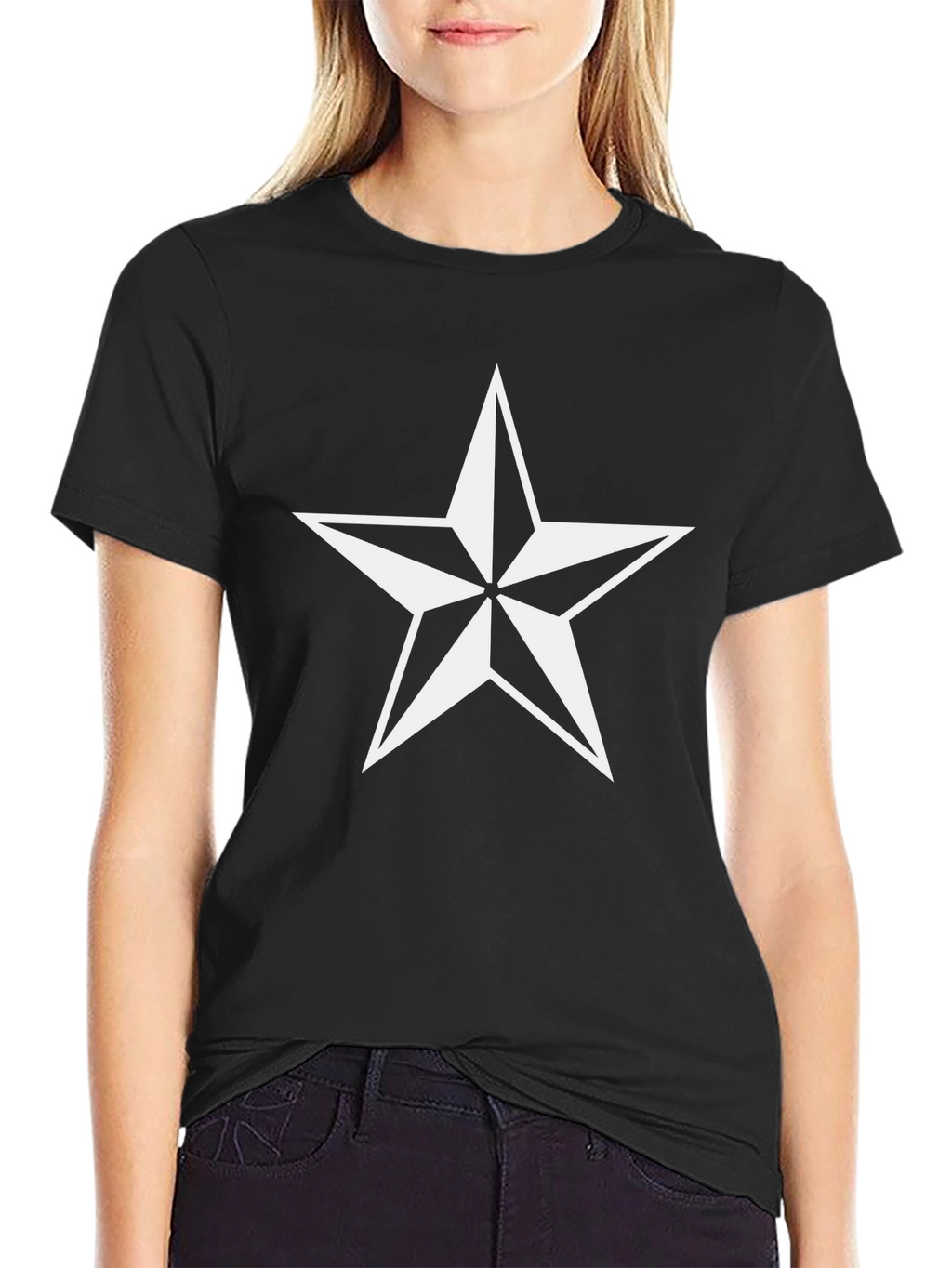 Black T-Shirt with White Star Design