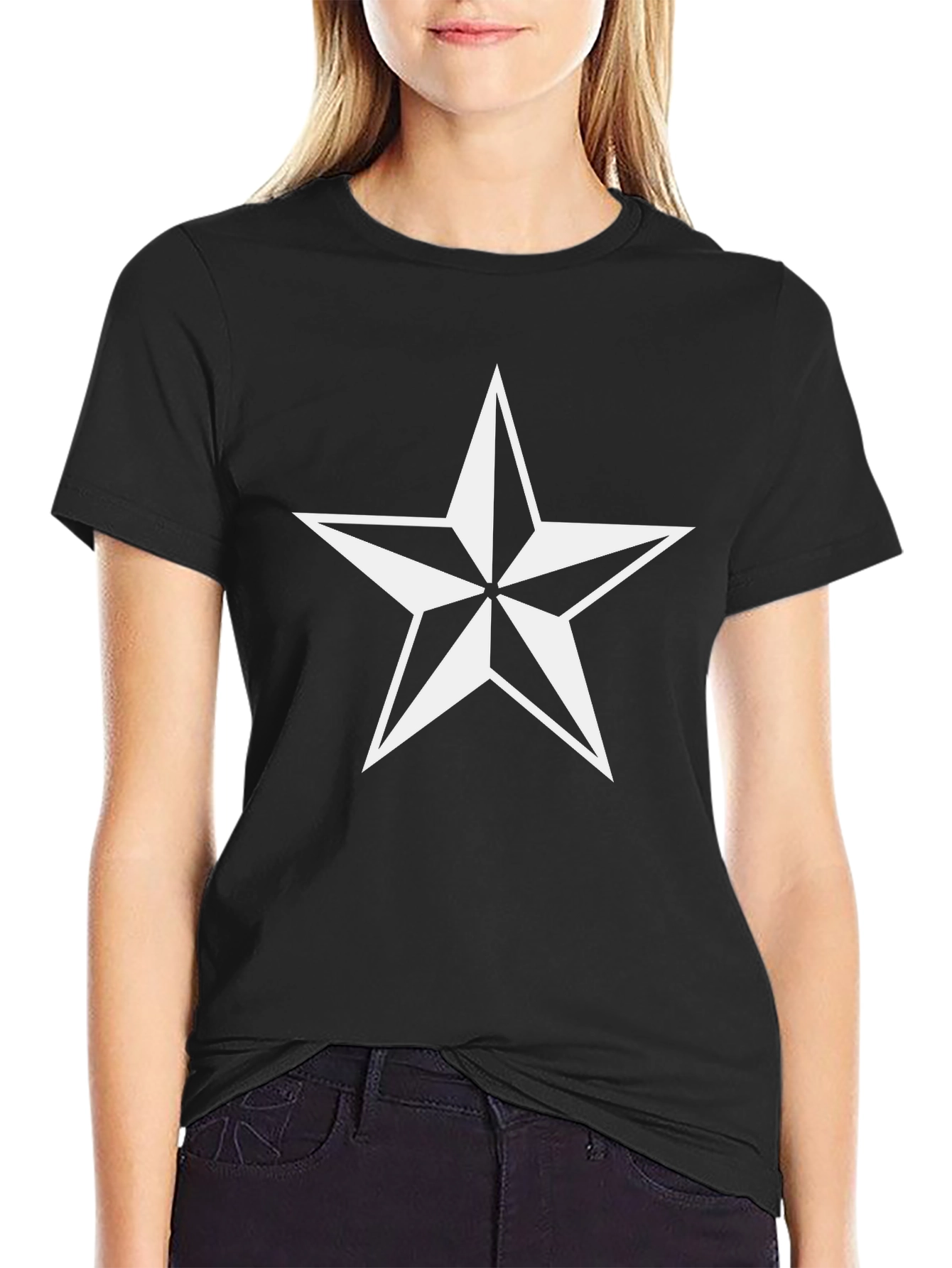 Black T-Shirt with White Star Design