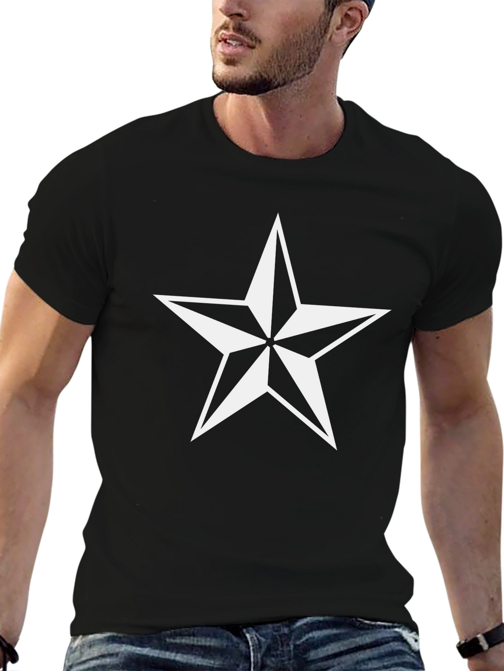 Black T-Shirt with White Star Design