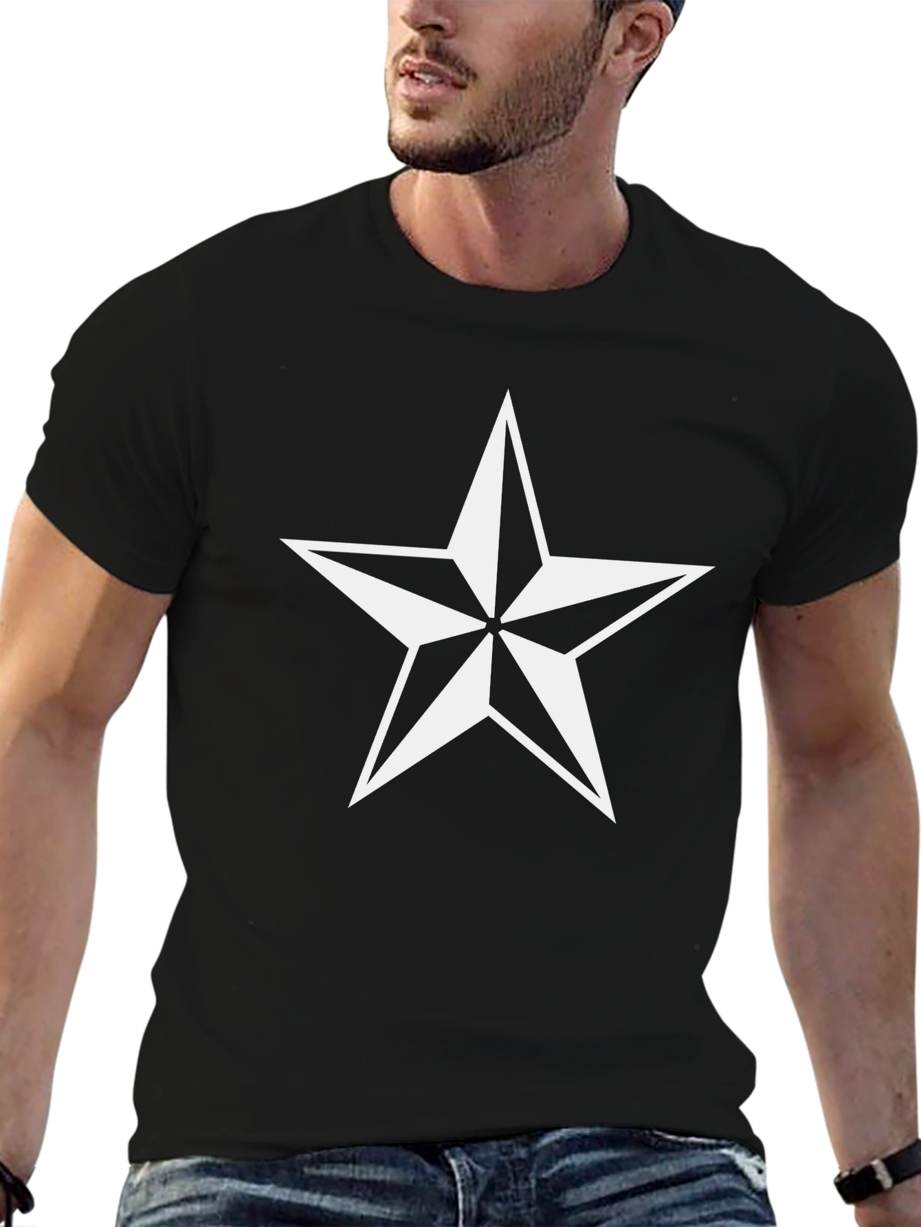 Black T-Shirt with White Star Design