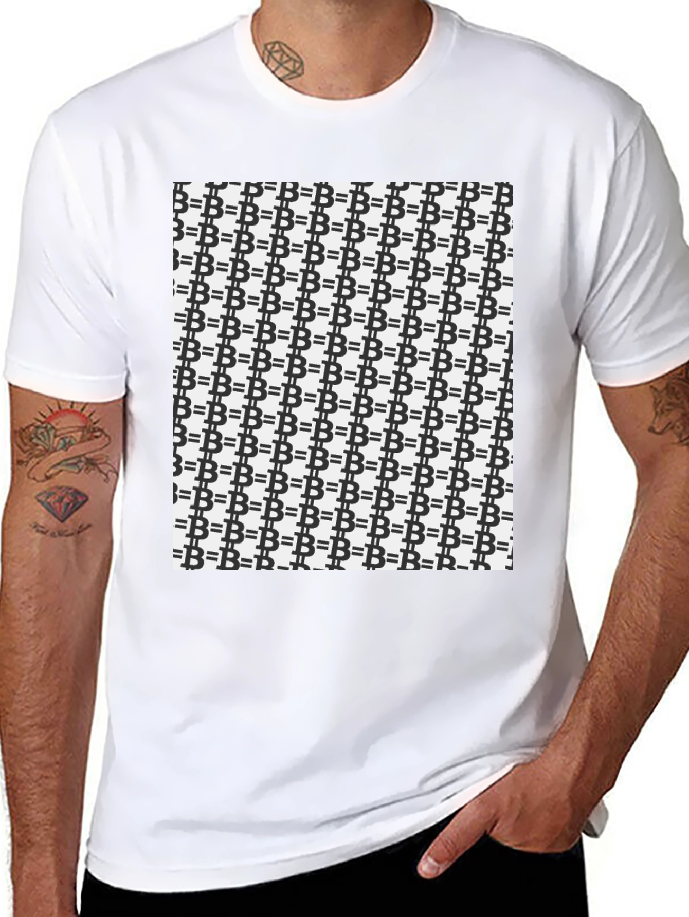 Bitcoin Pattern Black T-Shirt - Crypto Currency Tee
