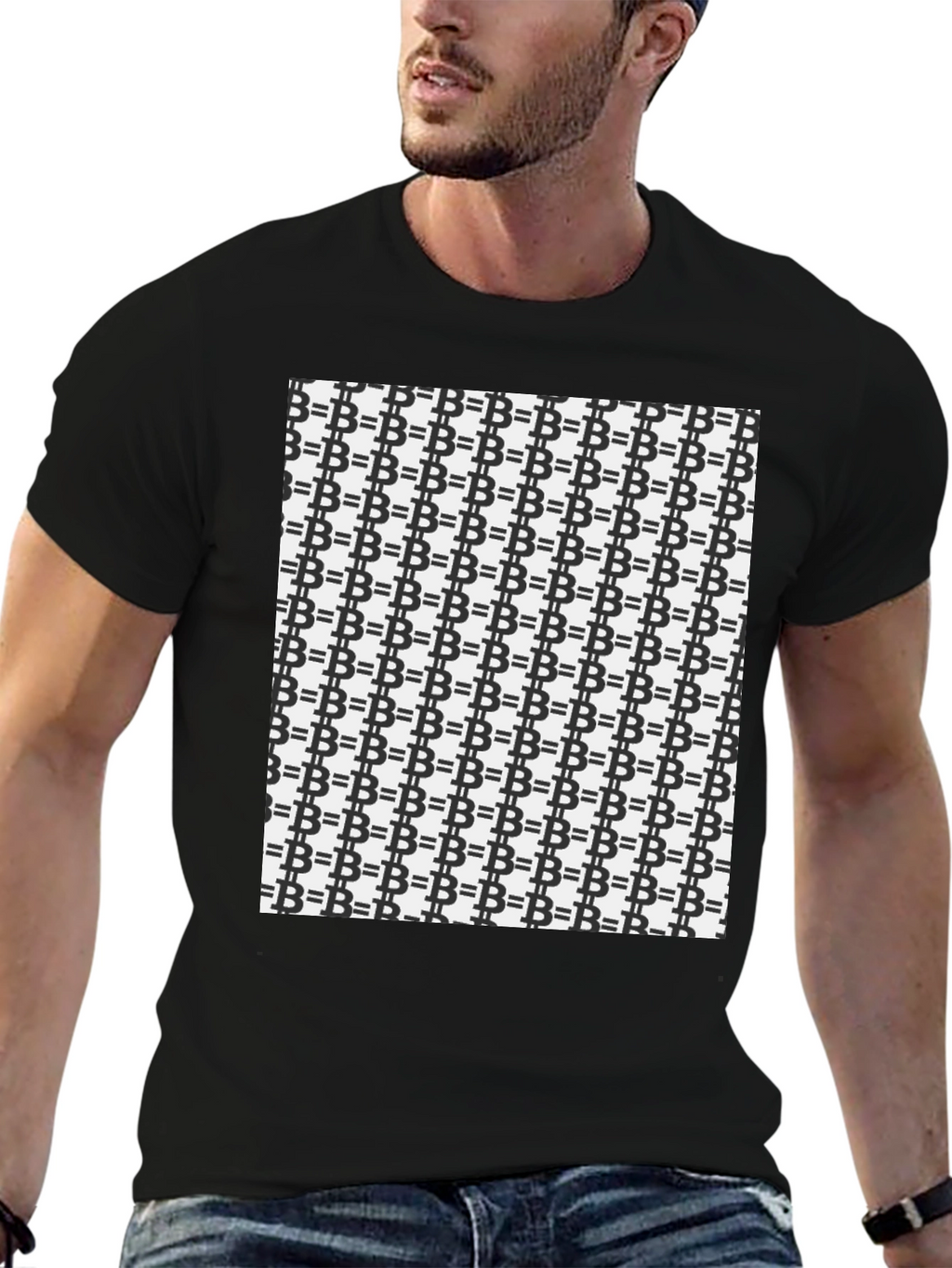 Bitcoin Pattern Black T-Shirt - Crypto Currency Tee