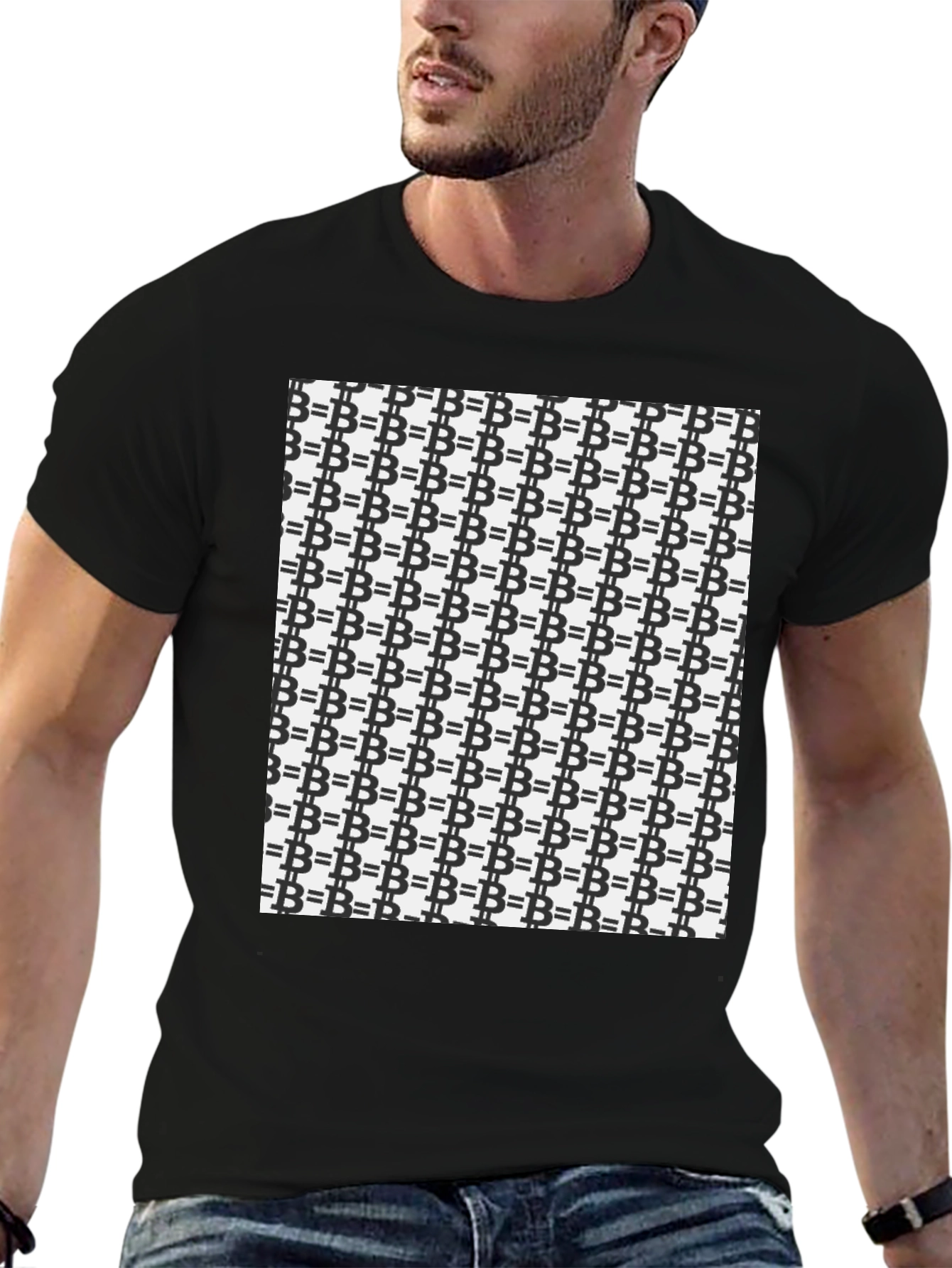 Bitcoin Pattern Black T-Shirt - Crypto Currency Tee