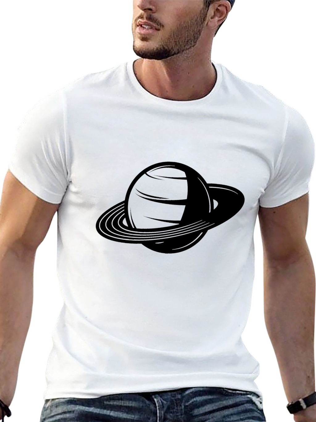 Saturn Graphic Tee - Sleek Black T-Shirt
