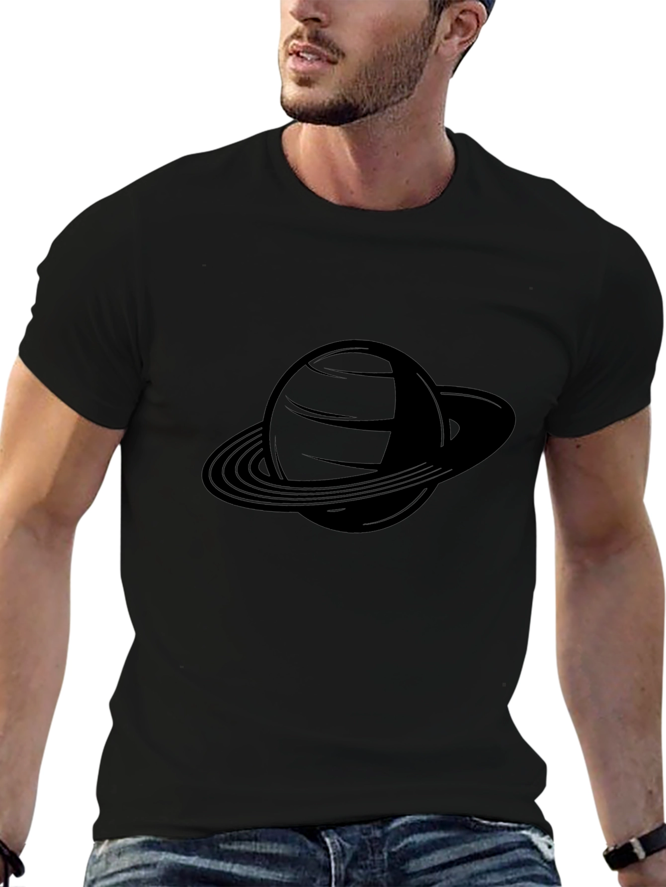 Saturn Graphic Tee - Sleek Black T-Shirt