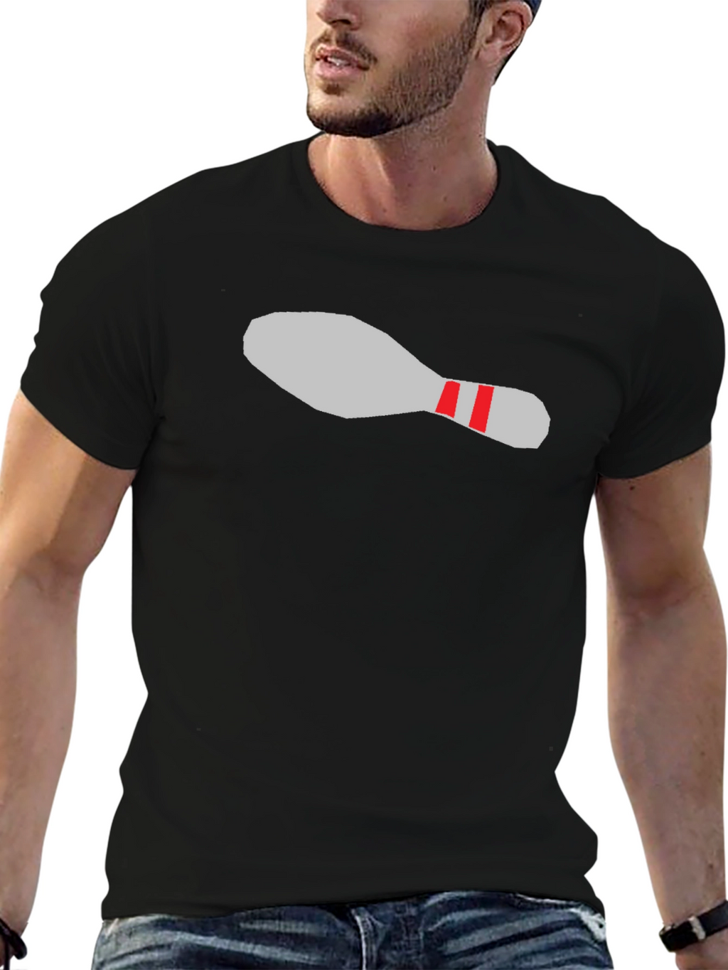 Bowling Pin Graphic Tee - Black Cotton Casual T-Shirt