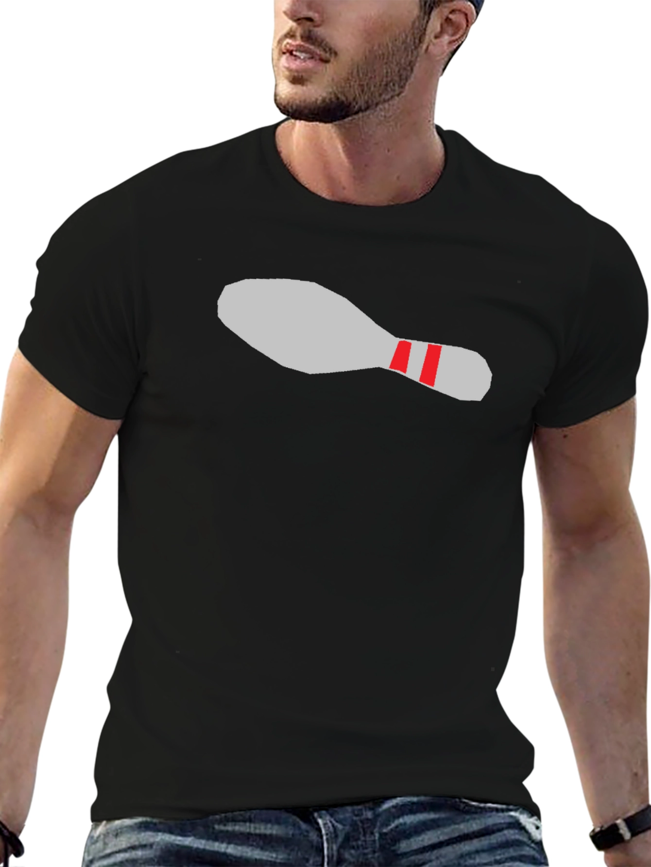 Bowling Pin Graphic Tee - Black Cotton Casual T-Shirt