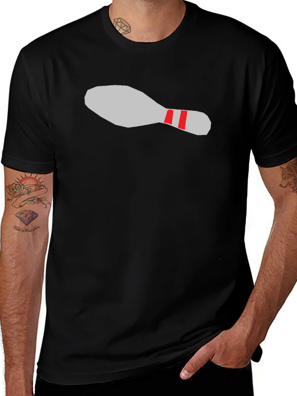 Bowling Pin Graphic Tee - Black Cotton Casual T-Shirt