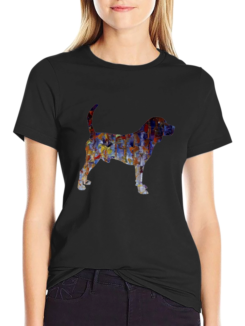 Abstract Dog Print Black T-Shirt