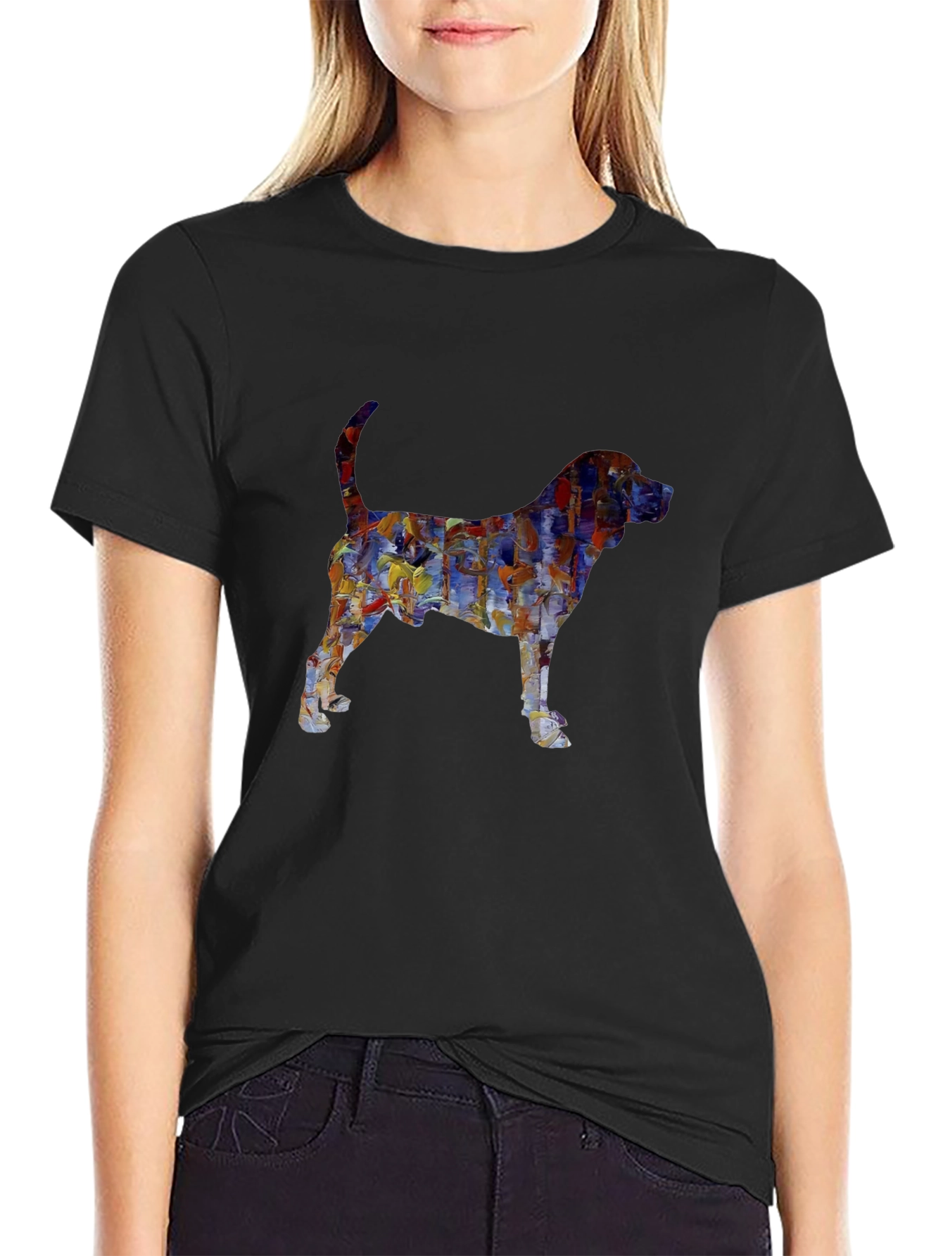 Abstract Dog Print Black T-Shirt