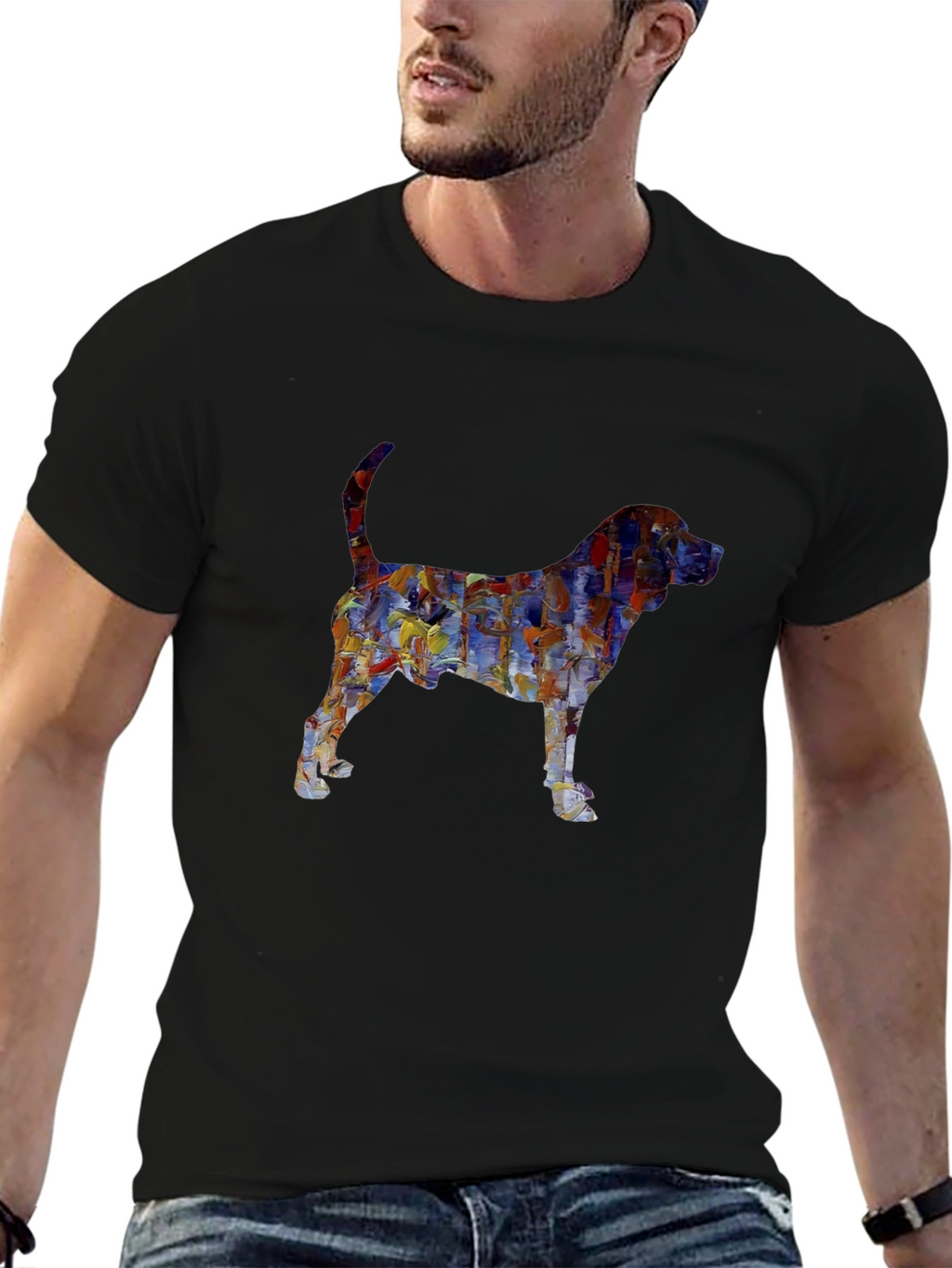 Abstract Dog Print Black T-Shirt