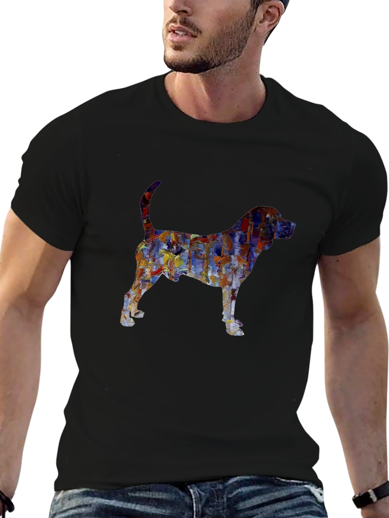 Abstract Dog Print Black T-Shirt